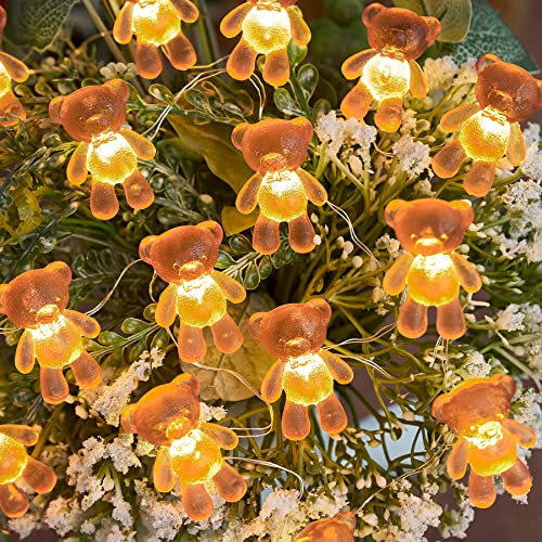 BELNIAK Cute Brown Teddy Bear Decoration Christmas Decorative Lights Fairy String Lights Novelty Gifts 8.5ft USB Plug in or Battery for Bedroom Party Indoor Christmas Wedding Decor