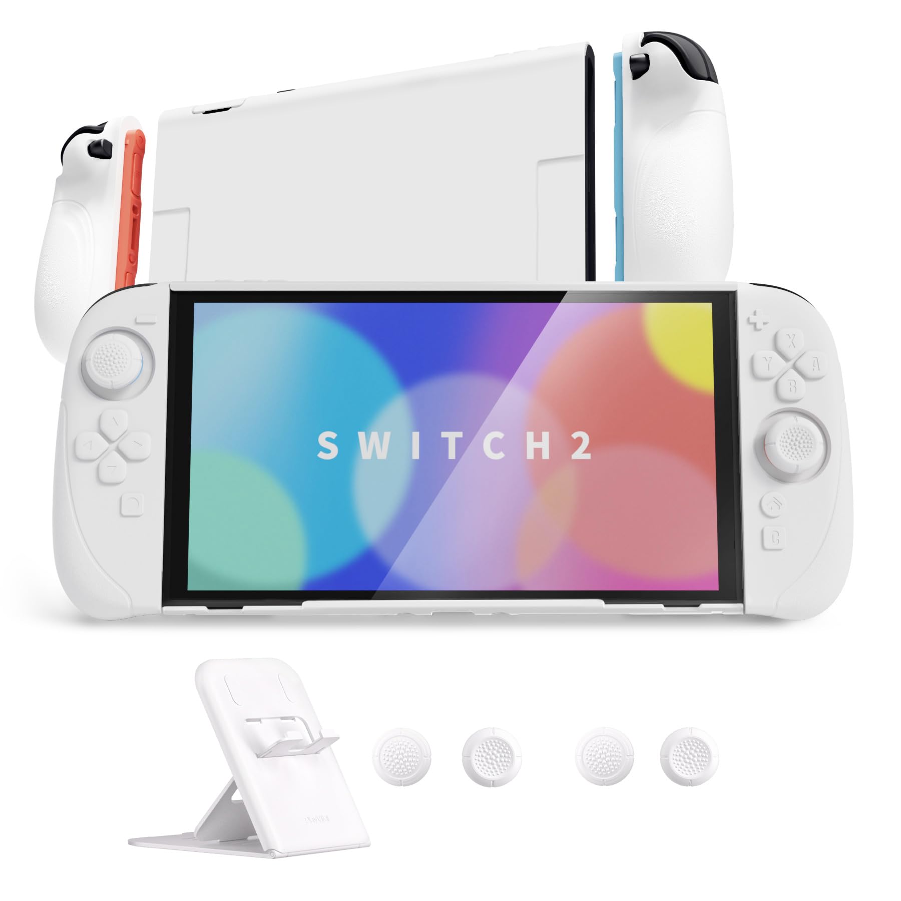 PlayVital Ranger Nintendo Switch 2（2025）対応保護カバー シリコングリップ＋PC製ハードカバーケース 折りたたみスタンド＆親指グリップキャップ付き ドック対応【ホワイト】