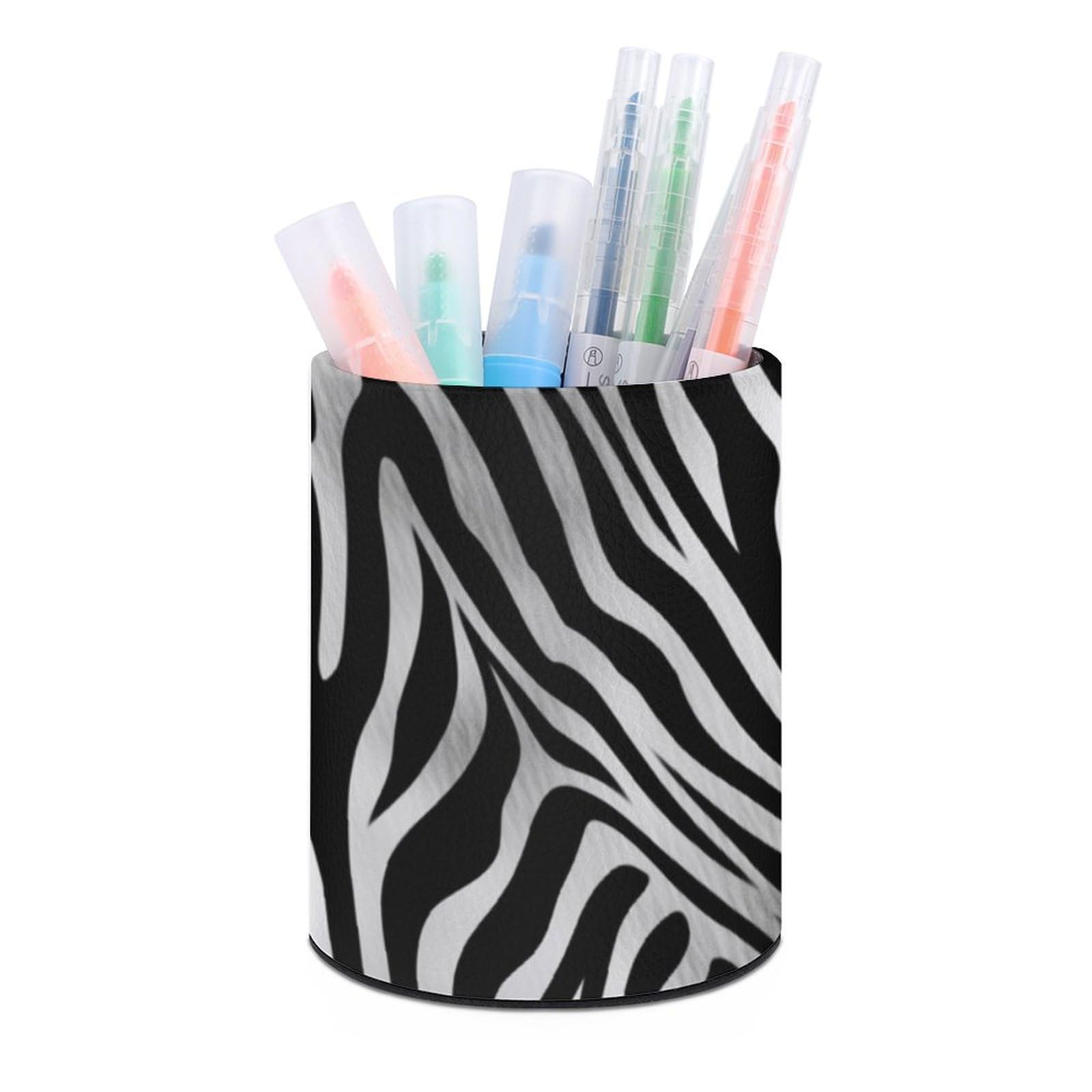 JTREHY Round Pen Holder,Zebra Print Printed Makeup Brush Storage Box Desktop Stationery Storage Cup Office Accessories Storage Box Pencil Storage Box for Home Office Dressing Table