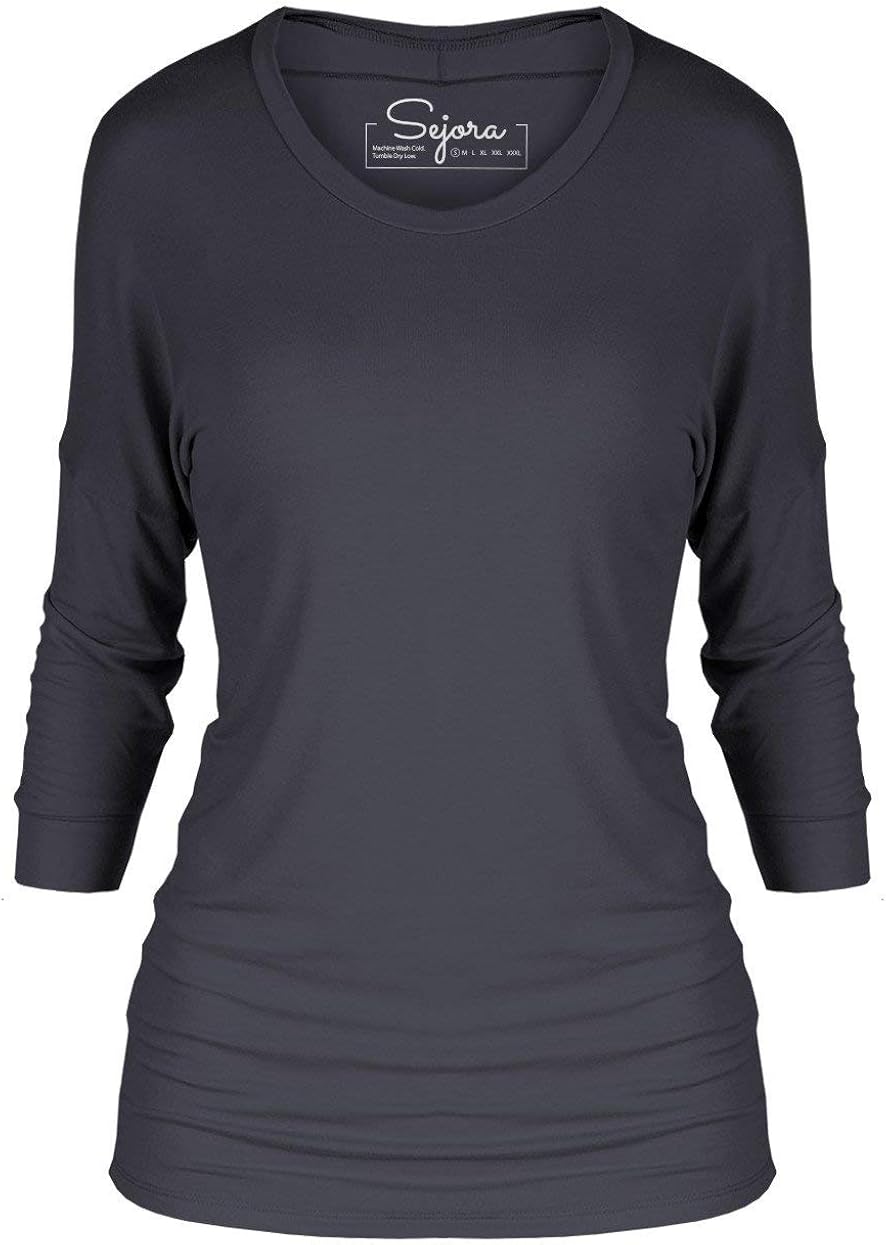 SATINA 3/4 Long Sleeve Dolman Tunic Top Batwing Shirt – Many Colors & Sizes