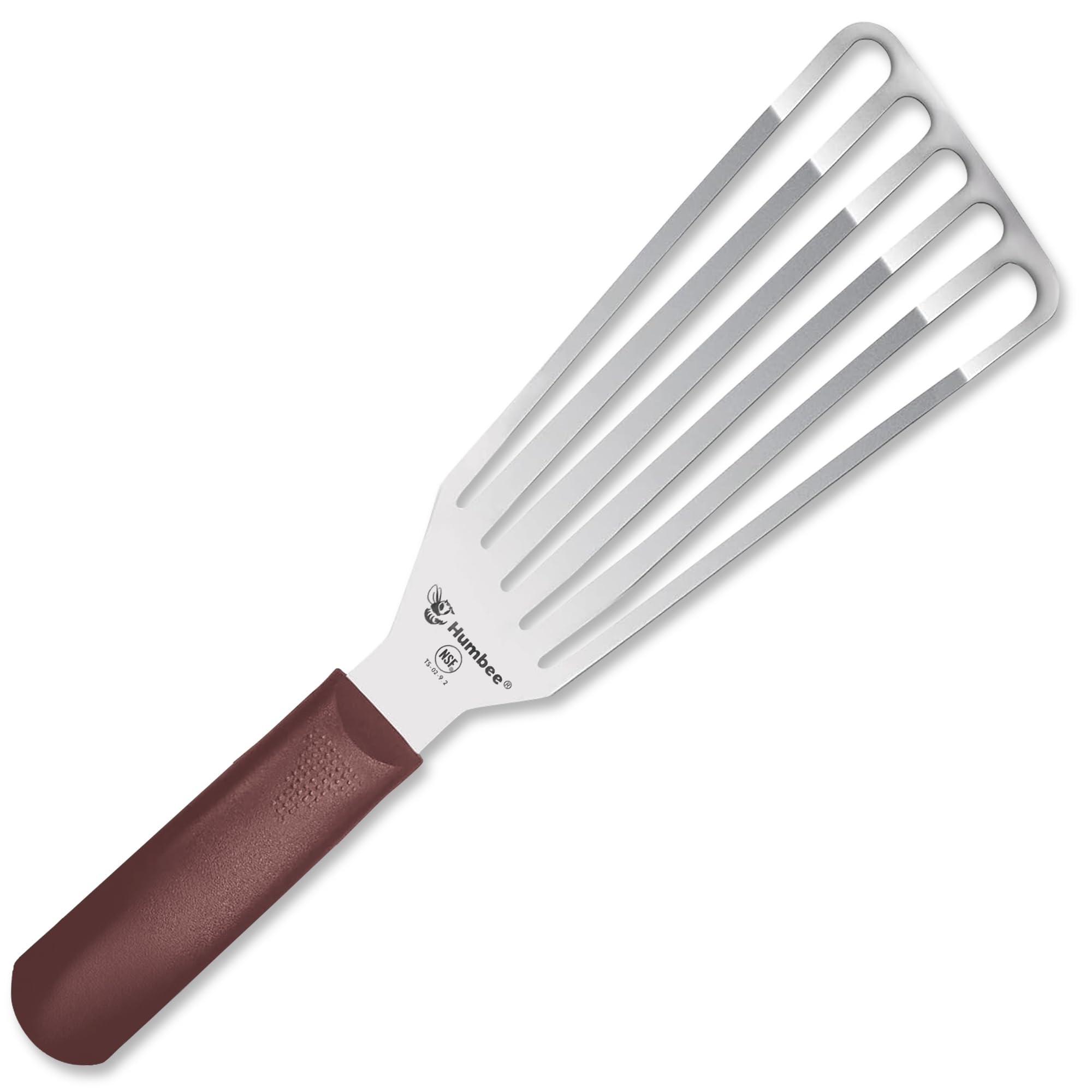 HUMBEE 9 Inches Fish Turner, Slotted Fish Spatula Dishwasher Safe NSF (Left Hand), Shovel Brown