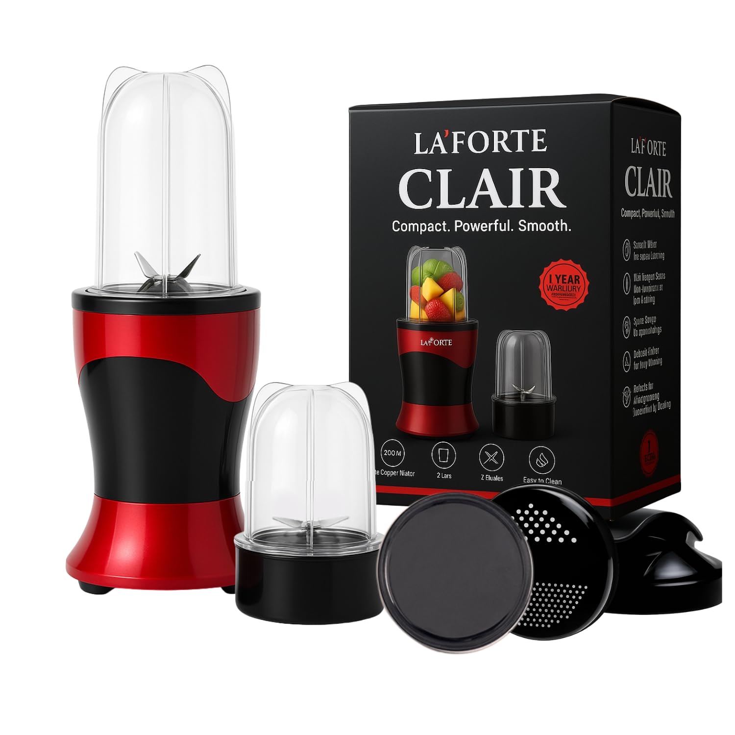 LA’ FORTE Clair 400W Personal Blender & Dry Grinder Smoothie Maker, Chutney & Spice Grinder- with 2 BPA-Free Jars, 2 Interchangeable Stainless-Steel Blades, Copper Motor-image-17
