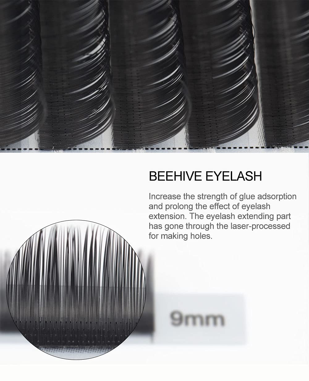 NAGARAKU Laser Beehive Eyelash Extensions Supplies 0.07 C curl Longer Lasting Individual Matte Black Clusters Single Length 16 Rows Beauty Salon (Thickness-0.07mm, Length-12mm, Curl-C) 2