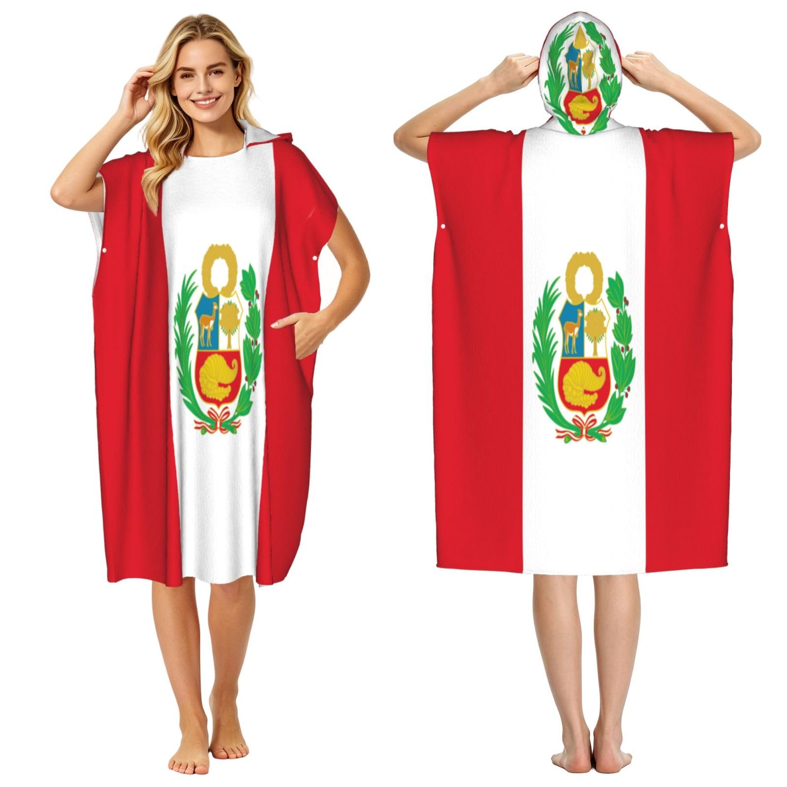 DTHKJNLSF Flag Of Peru Adult Hooded Beach Poncho Towel