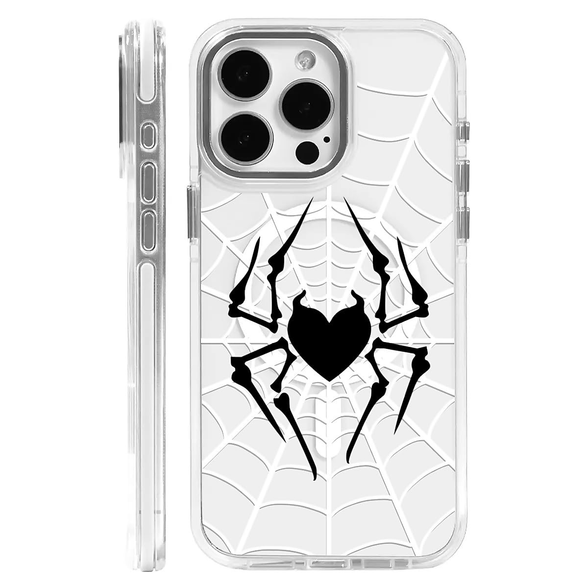 Case for iPhone 13/14,Heart Black Spider Clear Cases,Compatible with MagSafe,Slim Shockproof Magnetic Phone Sleeve Case for Girls Man,