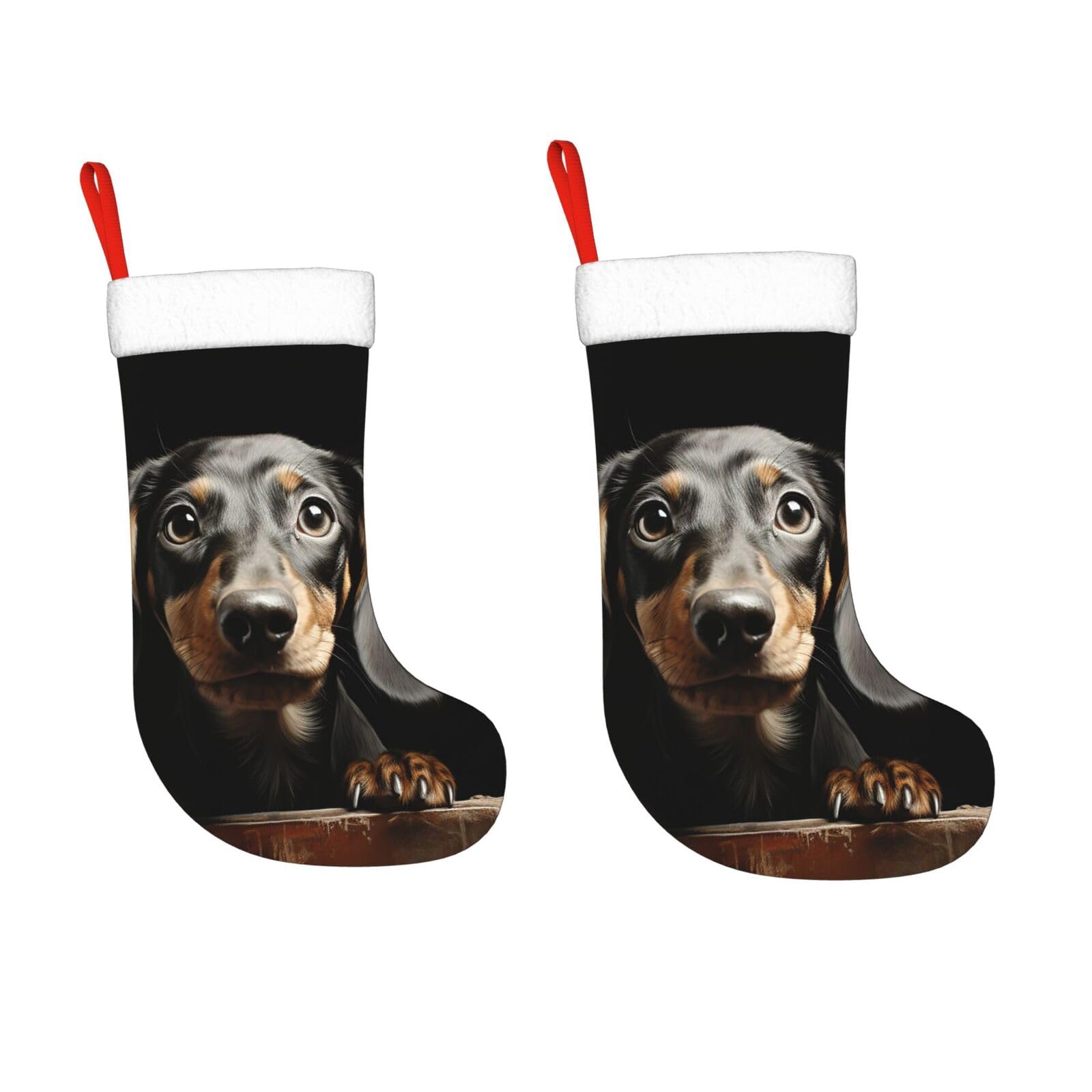 KLOPH 2 Pack 18 Inches Christmas Stockings Personalized Pad Dachshund Xmas Stocking Hanging Decoration Fireplace Stocking for Holiday Xmas Tree Christmas Fireplace Decor Gifts