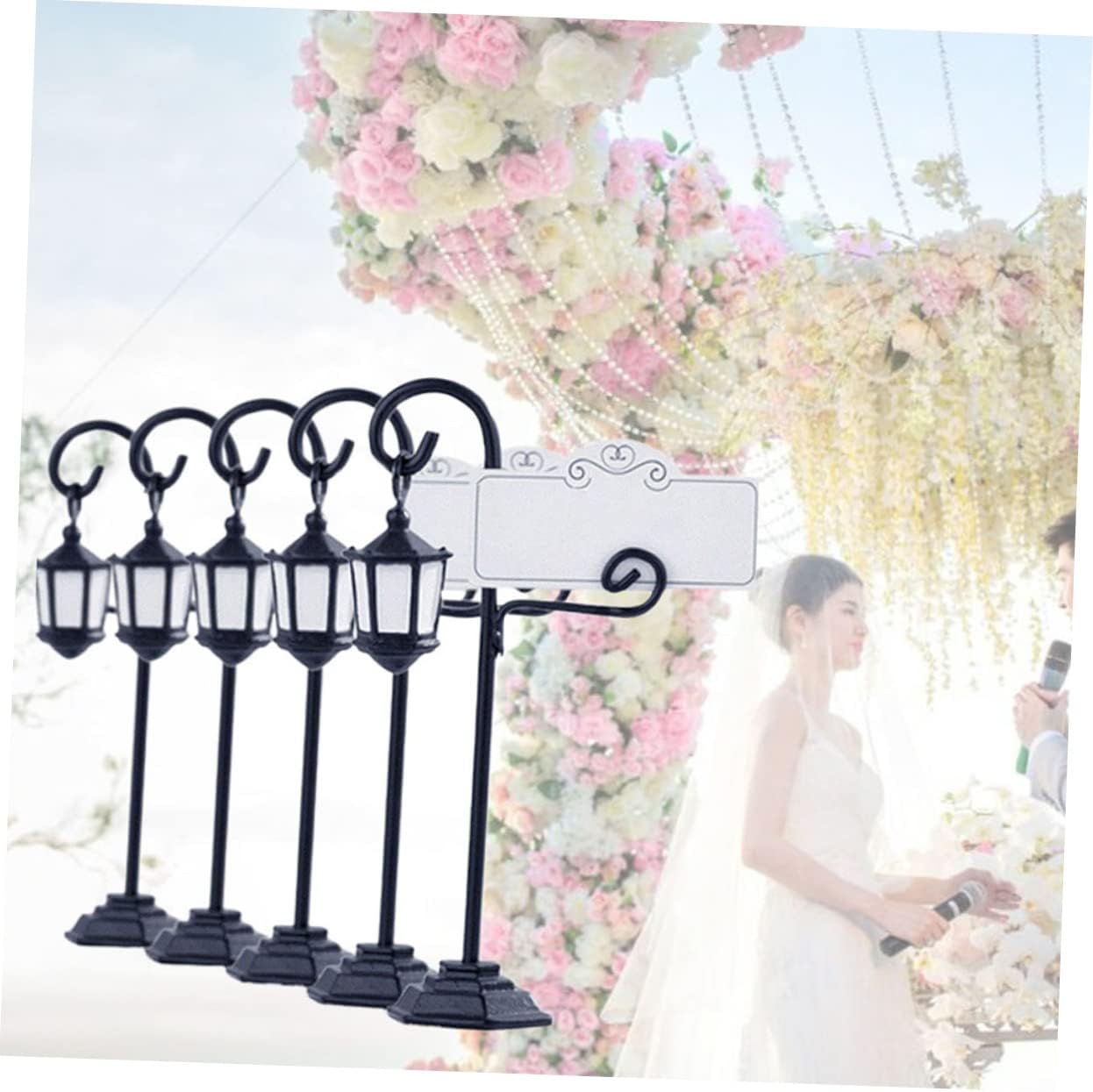 Uonlytech 2pcs Black Street Light Shape Memo Photo Holders Resin Table Clips for Wedding Place Cards Party Decorations and Menu Displays