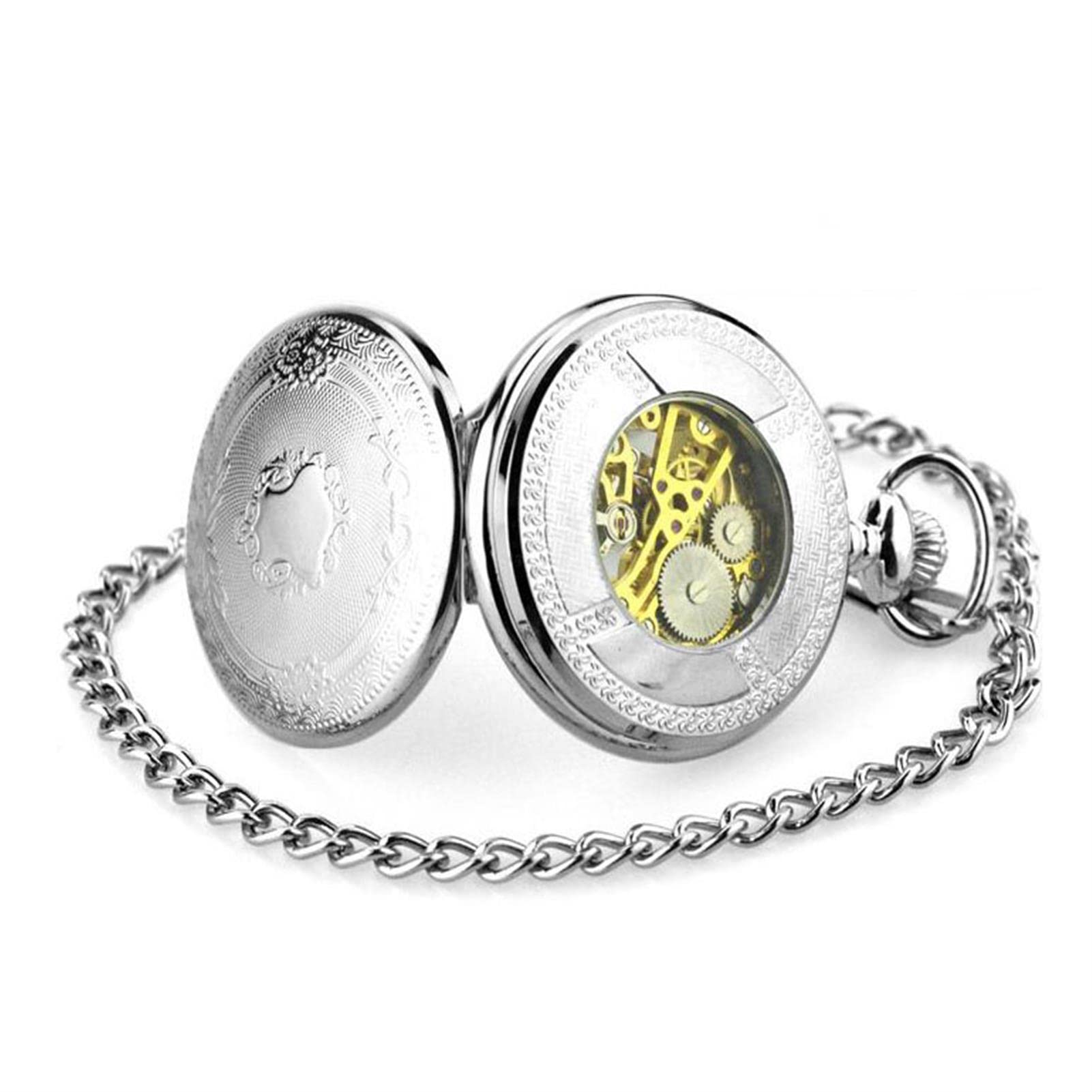 Collar de Reloj de Bolsillo mecánico Vintage para Hombres y Mujeres, diseño de Esqueleto con números Romanos, Elegante Reloj de Pared Tallado