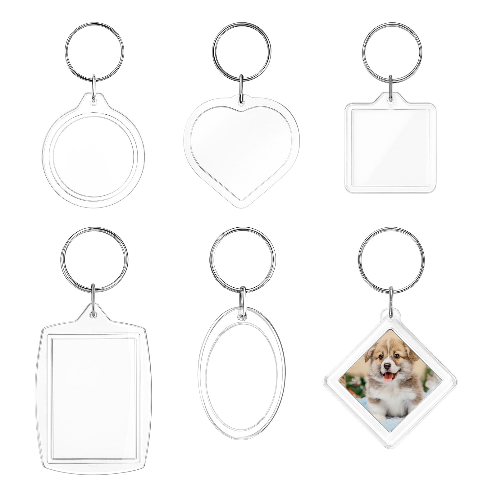 Styquenzer 6 Pcs Acrylic Photo Frame Keyring, Acrylic Photo Insert Keychain Blank Photos Insert Keyring Pendant Picture Frame Keyrings Make Your Own Keyrings Kit for Personalised Custom Artwork Gifts