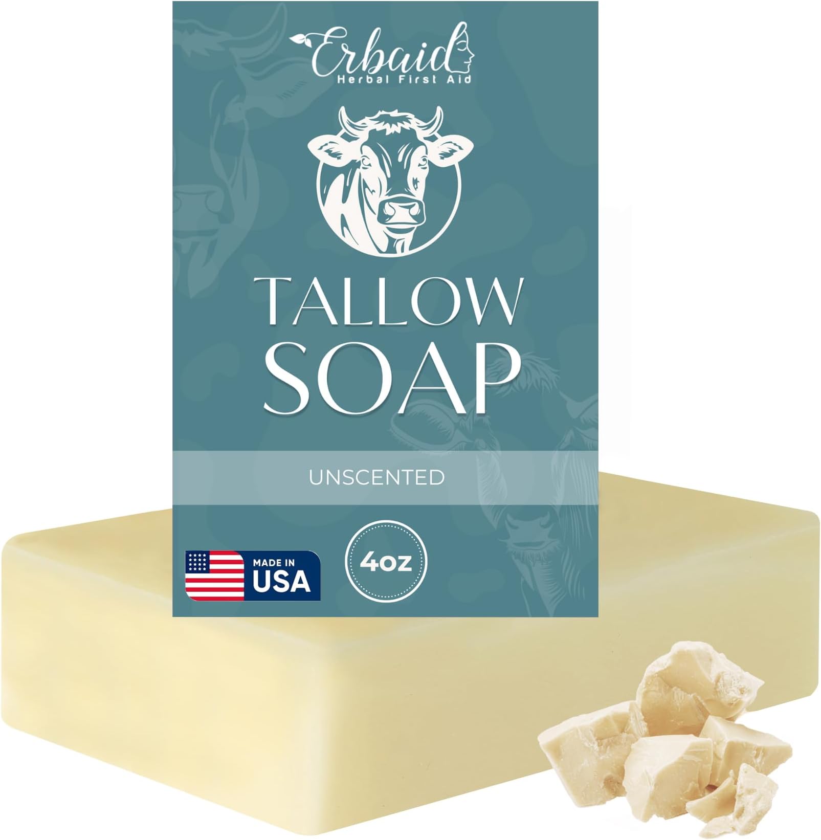 Beef Tallow Soap Bar โ All Natural Grass Fed Tallow Soap Unscented โ Moisturizing Face & Body Wash Great for Eczema, Dry, Itchy, Sensitive Skin โ Handcrafted Bath Soap for Adults, Kids, Made in USA