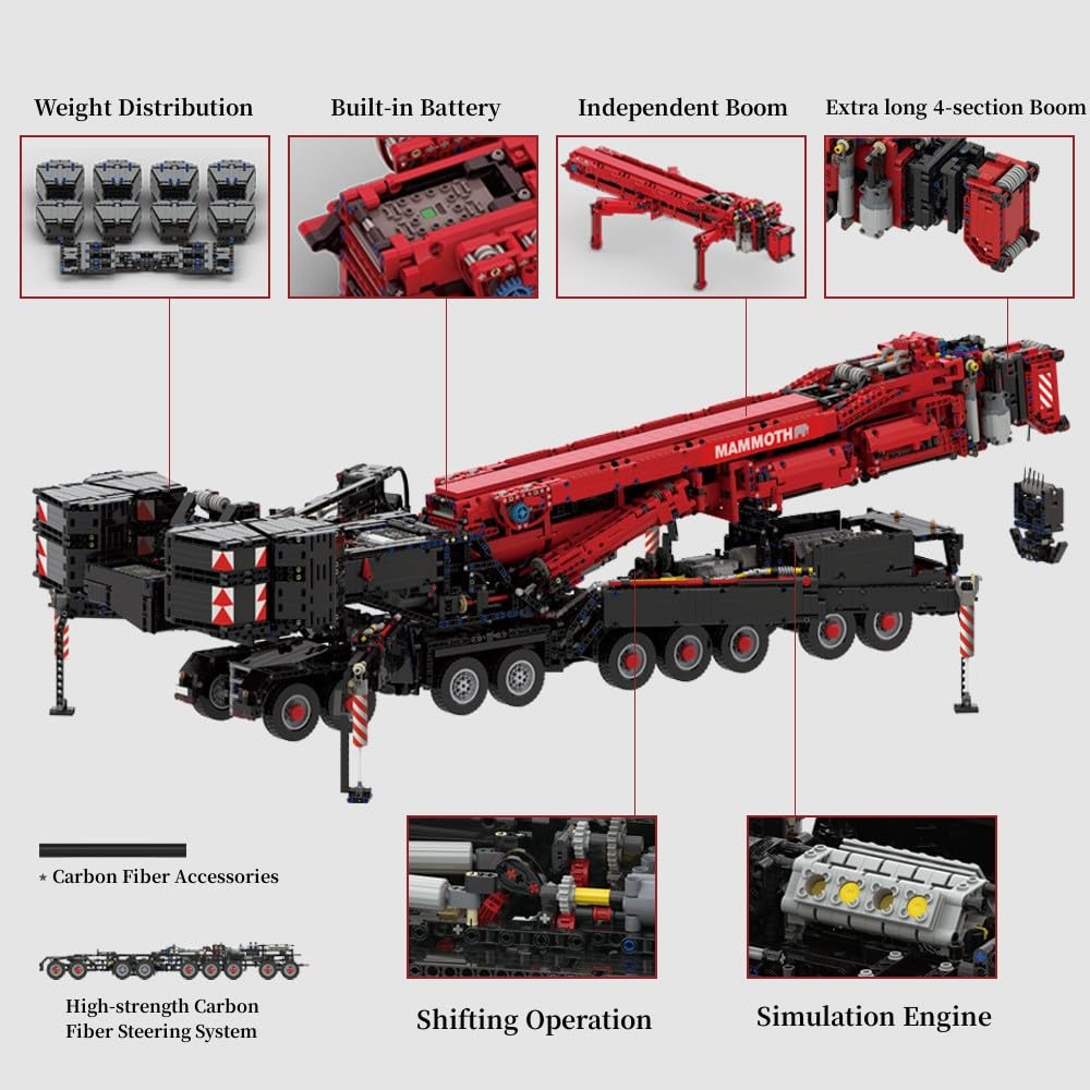 Technik Kran für Liebherr LTM 11200 Raupenkran, 9177 Klemmbausteine 1:20 Motorisierter Groß Kranwagen Bausteinspielzeug LKW Model Kompatibel mit Großen Marken