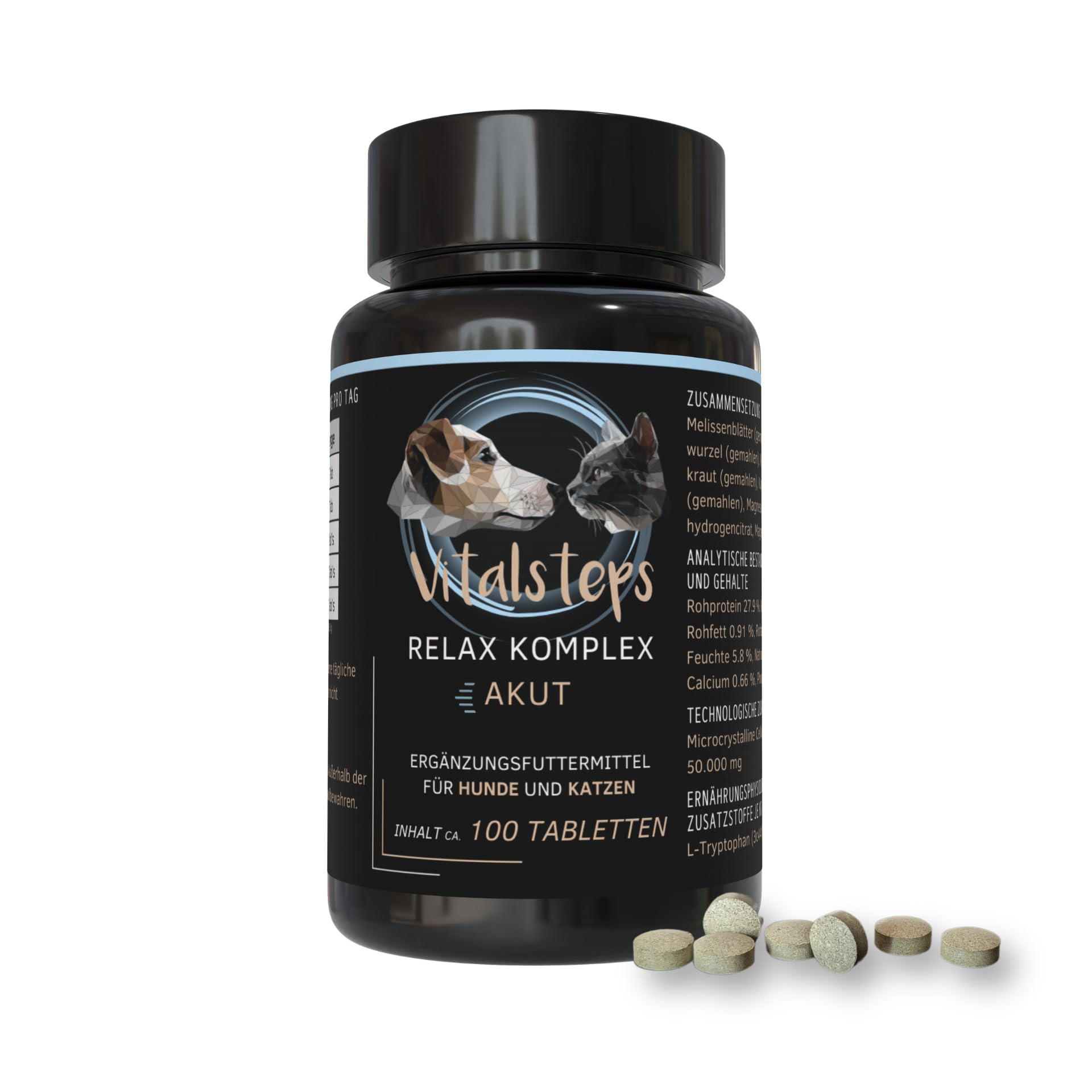 Relax Komplex | Mit Baldrian, Zitronenmelisse, Kamille, Passionsblume u. L-Tryptophan für Hunde u. Katzen ca. 100 Tabletten