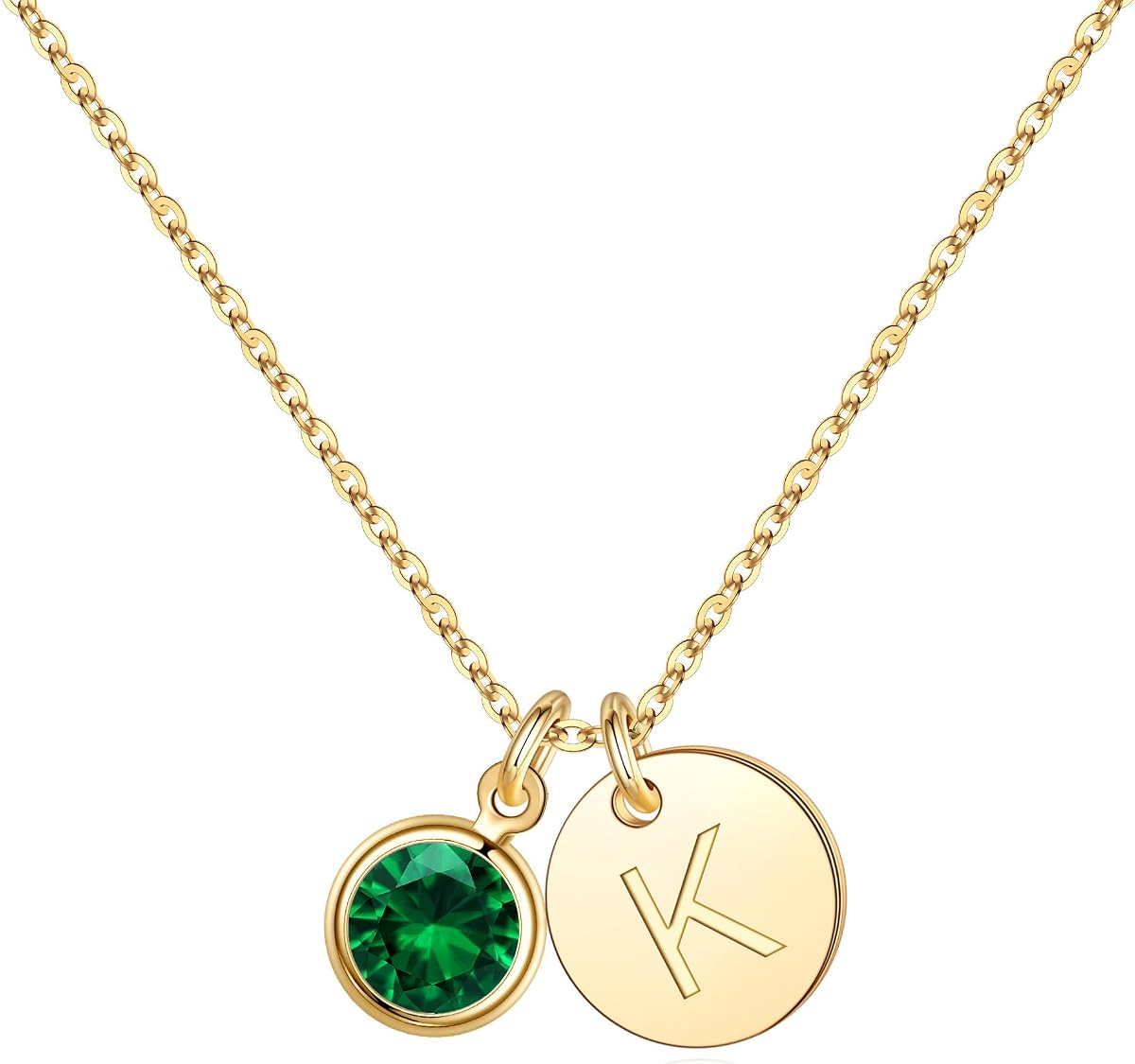 Hidepoo Initial Birthstone Necklace for Girls Women - Personalized Gifts | 14K-Gold-Plated Disc Letter Necklace, Personalized Gifts Jewelry Birthstone Necklace Birthday Gift for Women Girls