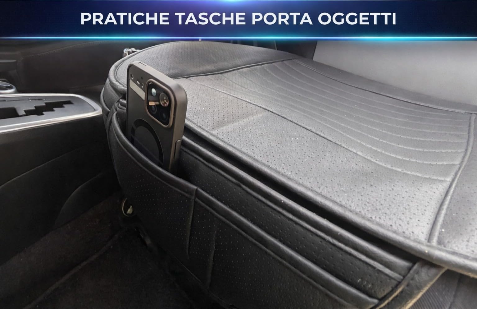 Susy Shop 3pz Coprisedile Universale Auto | Protezione Sedile 2 Anteriore e 1 Posteriore | Protector Comfort Automotive Cuscino Interni (PVC-Nero)