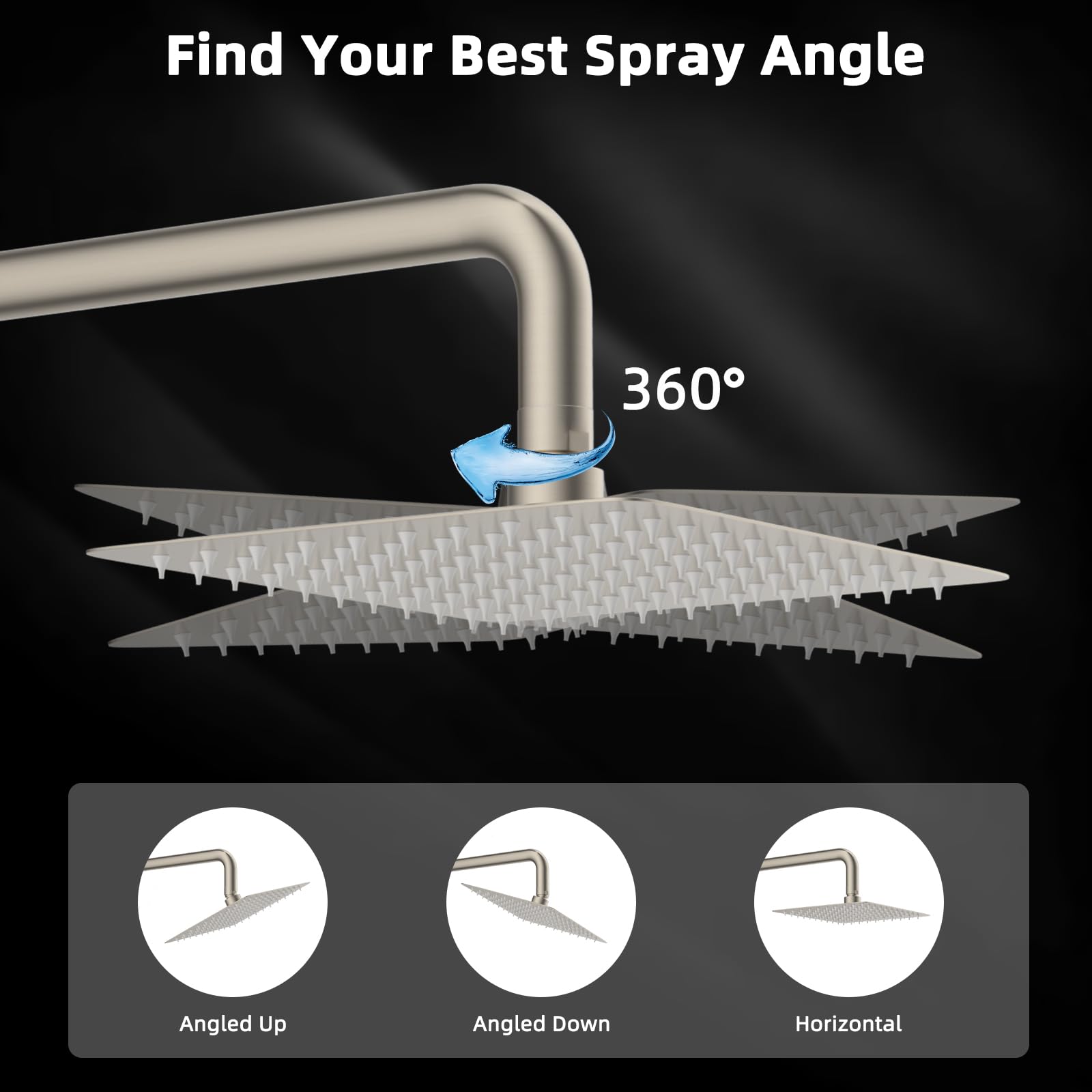 Hibbent Soffione doccia interamente in metallo, 25,4 x 22,9 cm, soffione doccia a pioggia in acciaio inox ad alta pressione, soffione a pioggia per bagno con design ultrasottile, giunto in ottone