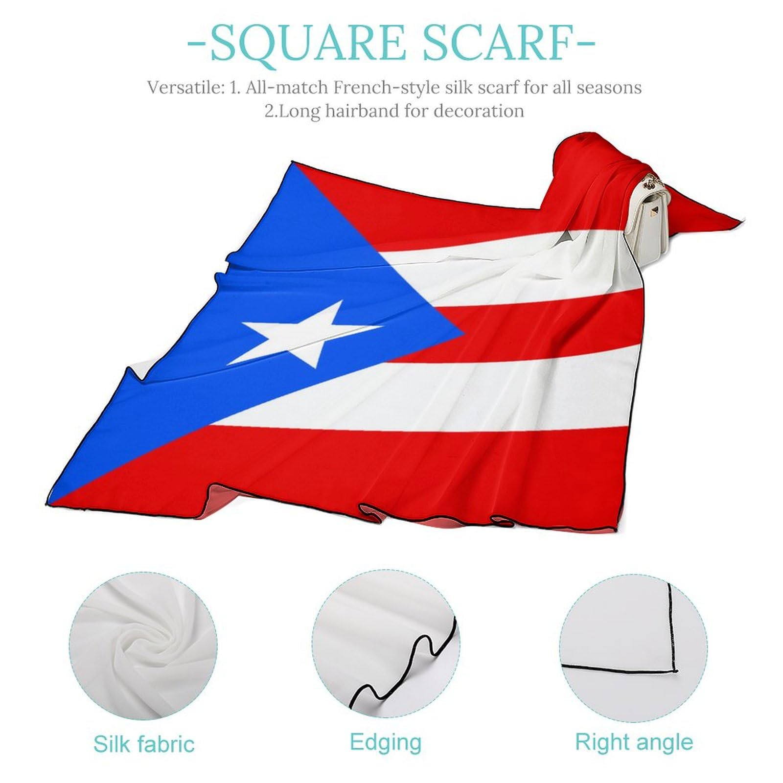 Vibrant Puerto Rico Flag Silk Scarf For Women - Festival Bandana & Headwear Accessory