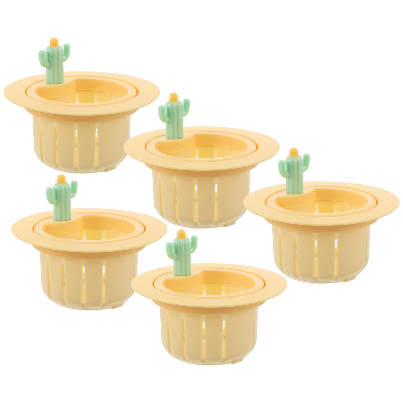 Homoyoyo Colador de Fregadero de Cocina Forma de Cactus Filtro de Drenaje de Plástico Amarillo 5 Piezas para Recogida de Residuos Cesta Coladora para Protección de Tuberías y Limpieza