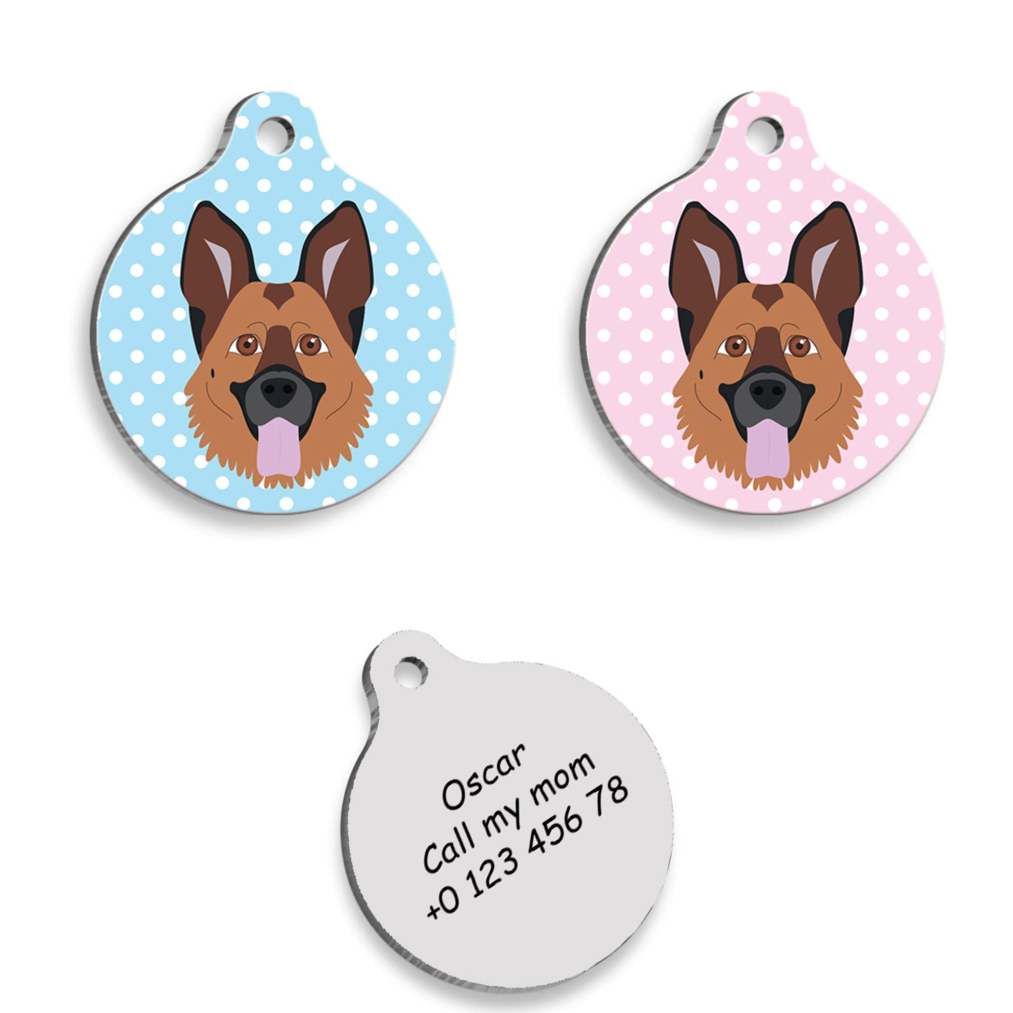 GERMAN SHEPHERD Personalized Dog Tag - Custom Name Tag - ID Tag for Dog & Cat - Customized Pet Tags - Dog Name Tag - Cat Name Tag - Engraved Dog Tag (Pink)