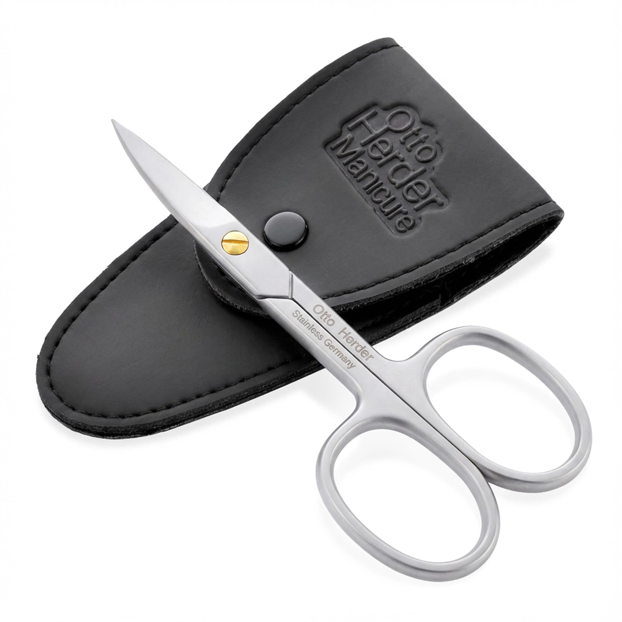 OTTO HERDER® NAGELSCHERE FUSSNÄGEL -Profi Nagelschere rostfrei 9cm Einseitige Mikrozahnung im Etui goldener nachstellbarer Schraube - Fußnagelschere für Fingernägel und Fußnägel