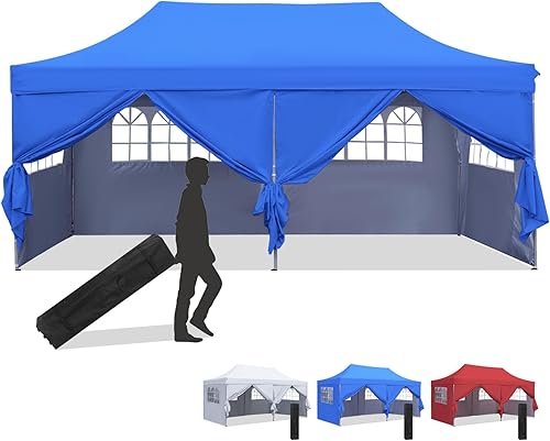 Diophros Tienda de campaña emergente para exteriores, cenador portátil con 6 paredes laterales extraíbles, toldo resistente al agua, 10 x 20