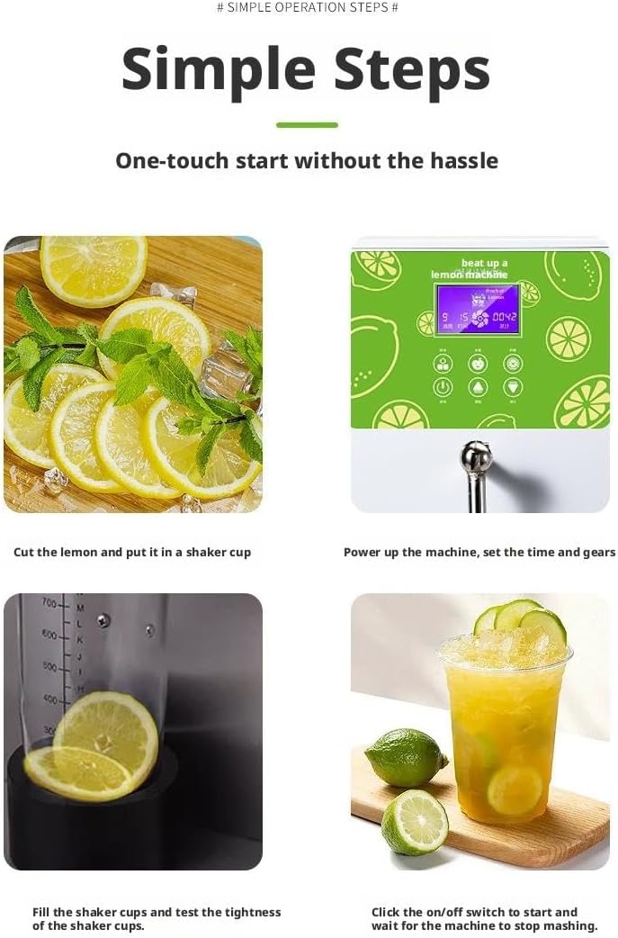 Electric Lemon Muddler Smasher, Commercial Automatic Lemon Fresh Fruit Ice Crusher with 9-Speeds, 304 Stainless Steel, with 2 x Shaker Cups, for Orange Juicer Fruit, 100 Cups per Hour(Silver,110V)