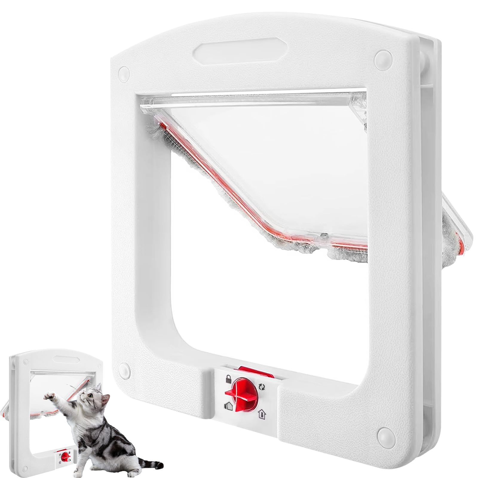 Mritrit Cat Flap with 4 Way Lock, Easy Installation, Safety Pet Door Flap for Interior Exterior Door Window, Wall 22x20x3 cm (White)