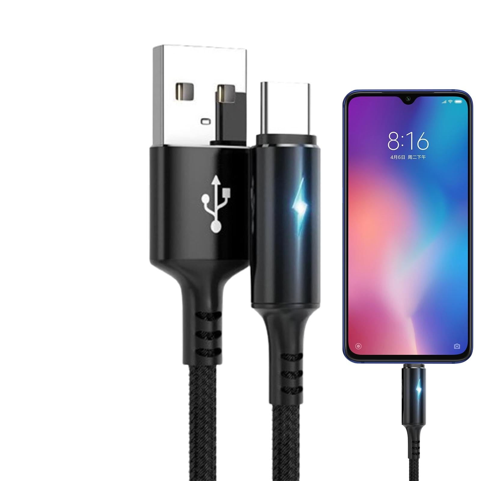 GEBBEM Cable, 25cm USB Type C Charging Cable, Type C Auto Off Charging Cable, Nylon Fast Charging Cable With Led Light, Cable Fast Charging for Laptop, Computer, Phone