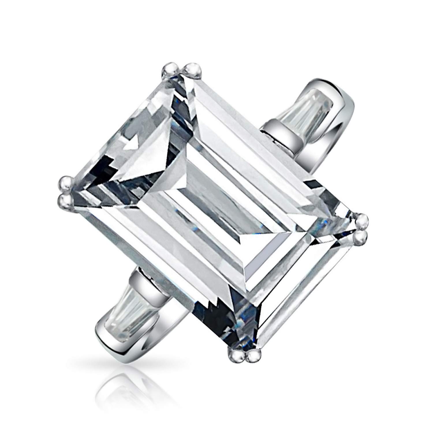 Anello di fidanzamento da donna in stile Art Deco, grande solitario da 10CT AAA CZ taglio smeraldo, anello statement per matrimonio, argento sterling .925 placcato oro giallo 14K con zirconi cubici e