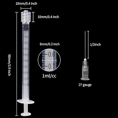 Miniatura 2 de Jeringas de 1 ml con aguja de 27Ga de 12 pulgada, paquete individual, cada una envuelta individualmente - Paquete de 100