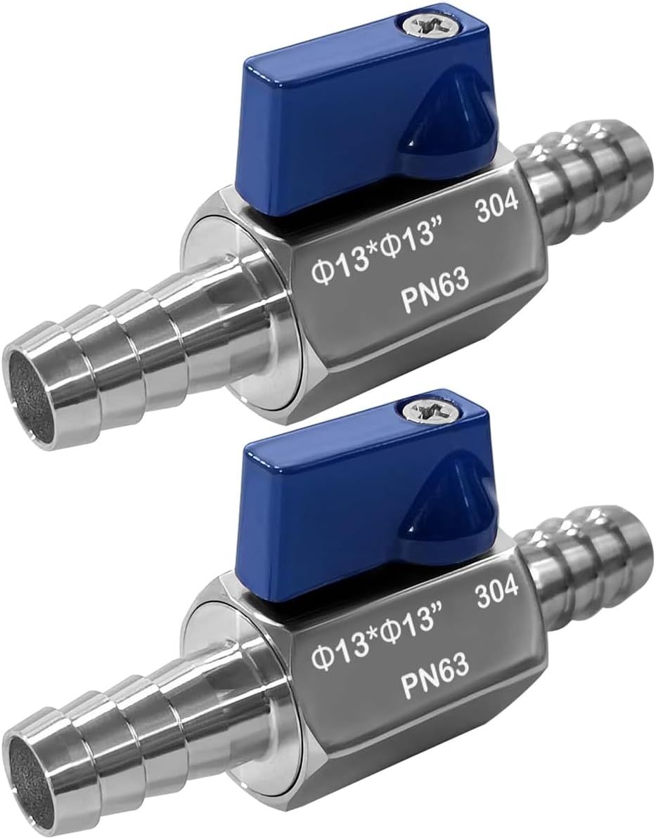 Beduan 2PCS 1/2” Hose ID Barb Ball Valve 304 Stainless Steel Mini Shut Off Valve for Water Gas Fuel Drip Irrigation and Aquariums