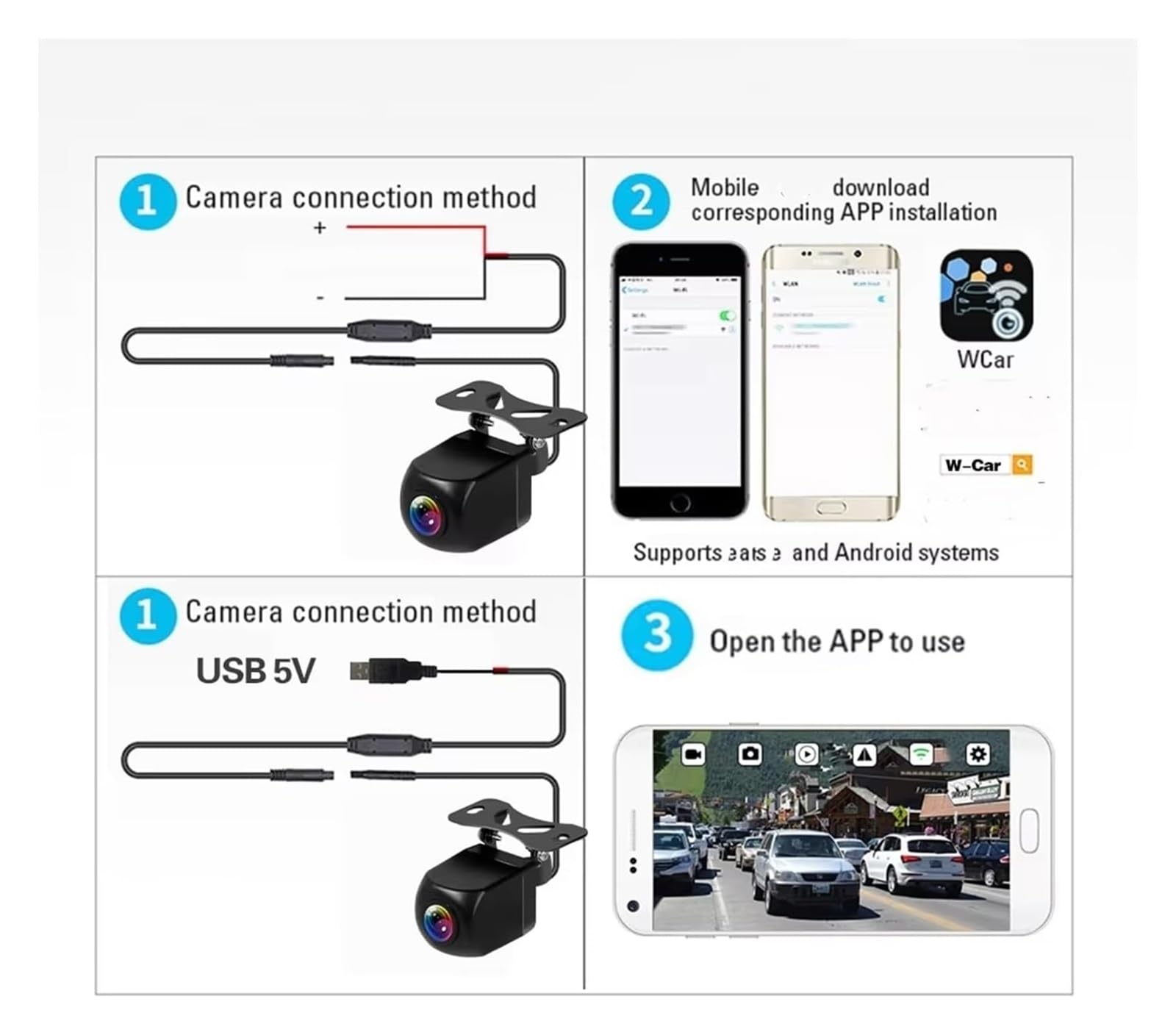HD 170° kabellose WLAN-Rückfahrkamera 12 V/24 V