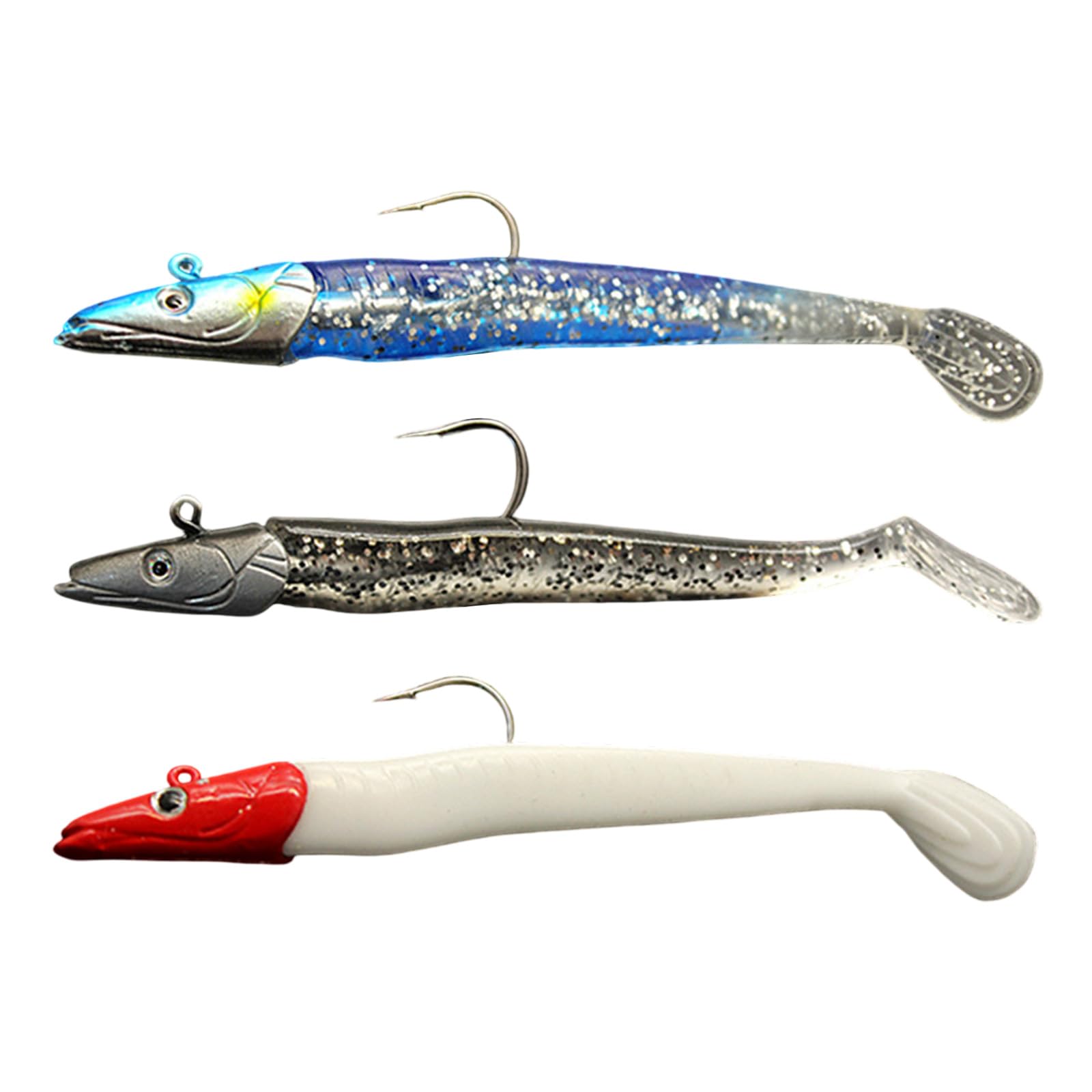 3 Pack Sand Eel Soft Plastic Fishing Lures - 22g Realistic Weedless Paddle Tail with 3D Eyes | for Bass, Sea Trout, Cod, Pollock, Pike & Saltwater Fishing