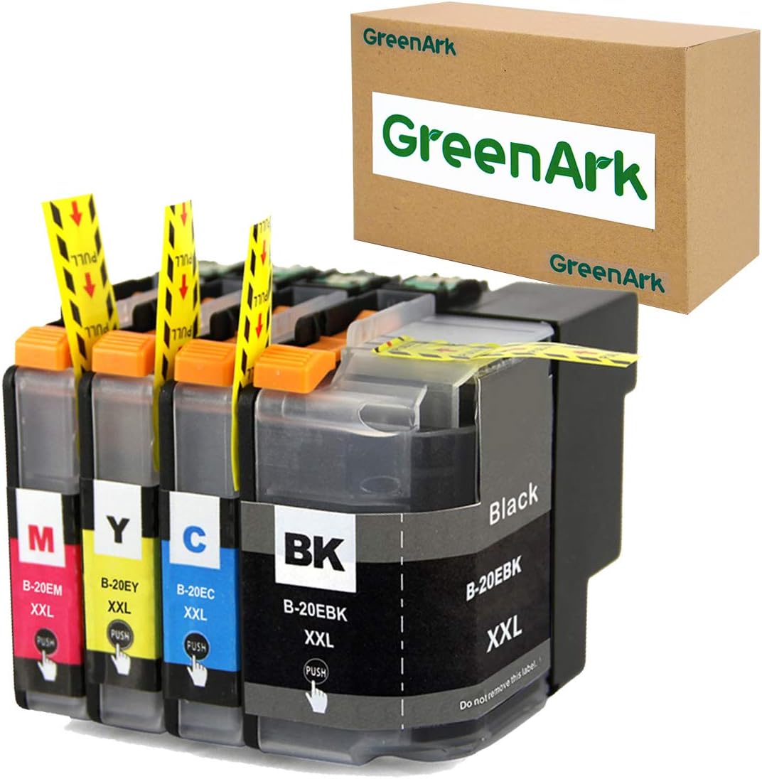 GREENARK Compatible Ink Cartridge Replacement for Brother LC20E XXL Super High Yield Ink Work for Brother MFC-J775DW XL MFC-J985DW MFC-J5920DW Printer (1x LC20EBK 1x LC20EC 1x LC20EM 1x LC20EY XXL)