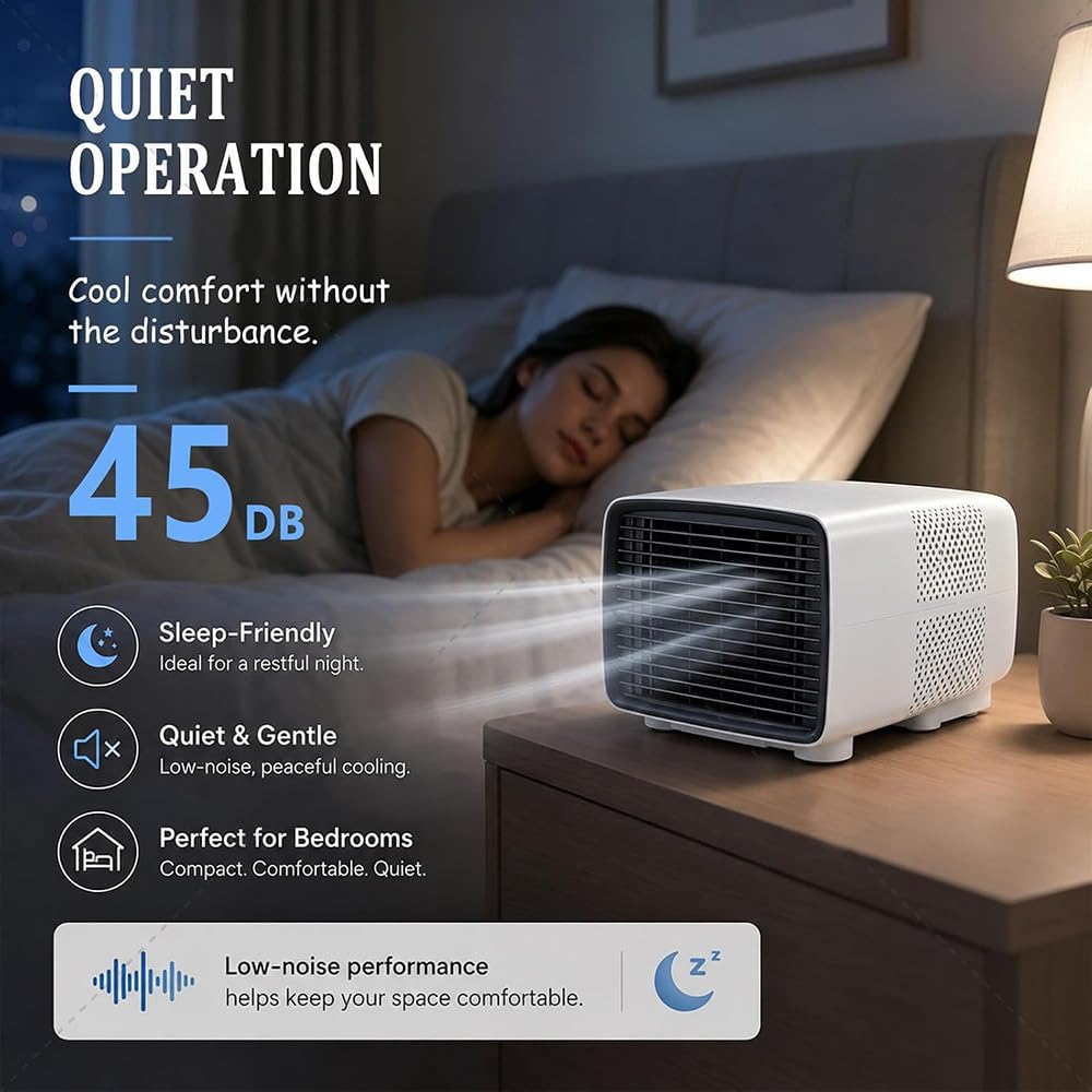 Condizionatore Portatile da Viaggio 3000BTU Timer 12H | 3-in-1 Freddo/Ventola/Deumidifica,Silenzioso 45dB,Timer 12H & Telecomando,Materiale ABS Antiurto,per Camper Van Dormitorio