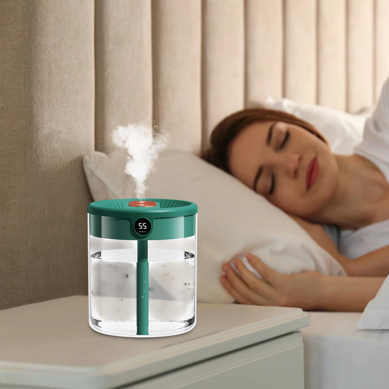 Umidificatori per camera da , 2 l, grande capacità, doppio spruzzo, umidificatore a fredda, sensore automatico intelligente di umidità e display digitale, diffusore USB ultra silenzioso da