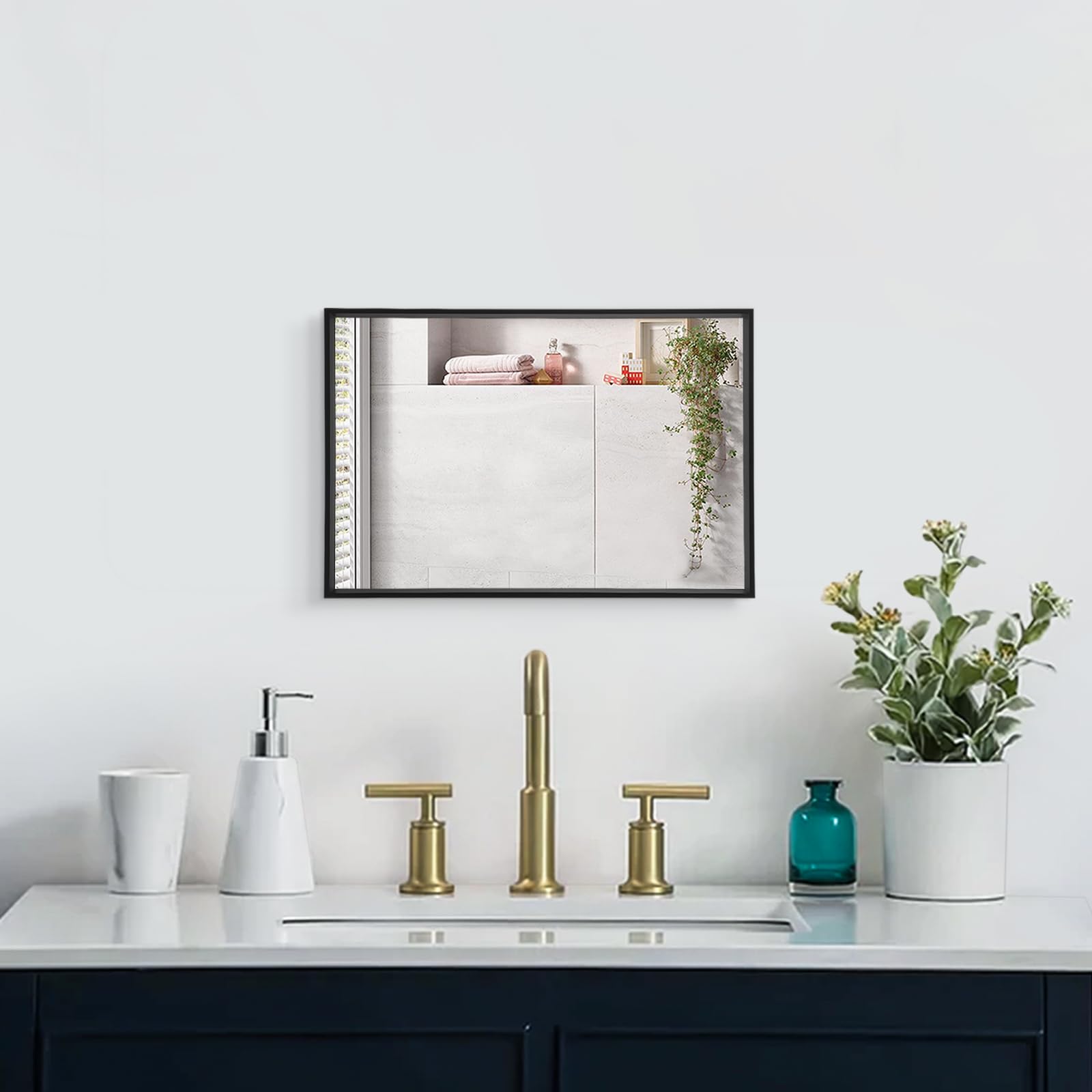 AAZZKANG Zwarte spiegel voor de muur, rechthoekig, metalen ingelijste spiegel, 50 x 40 cm, decoratieve wandspiegel voor slaapkamer, badkamer, woonkamer, verticaal of horizontaal
