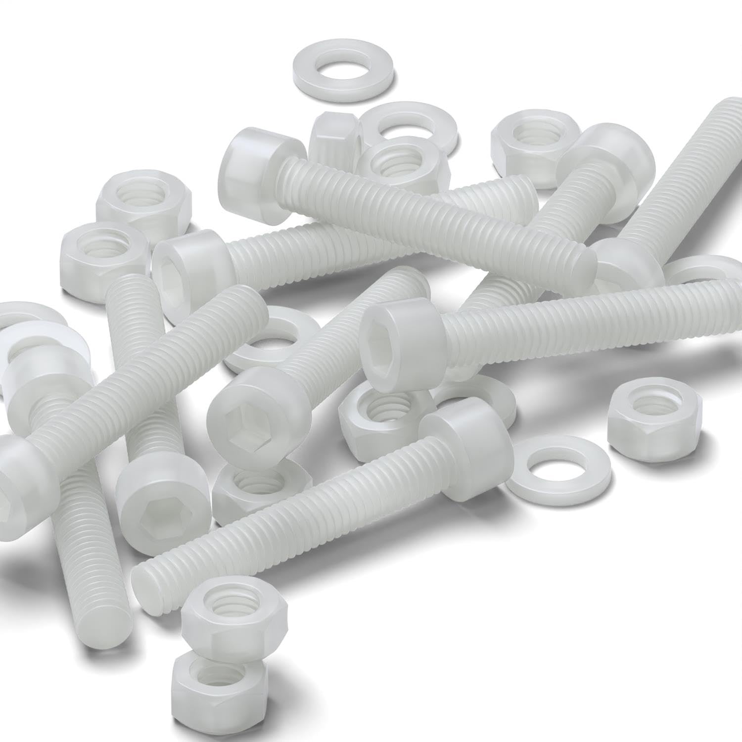 10x vis CHC en PVDF naturel M6 x 40 mm, écrous & rondelles