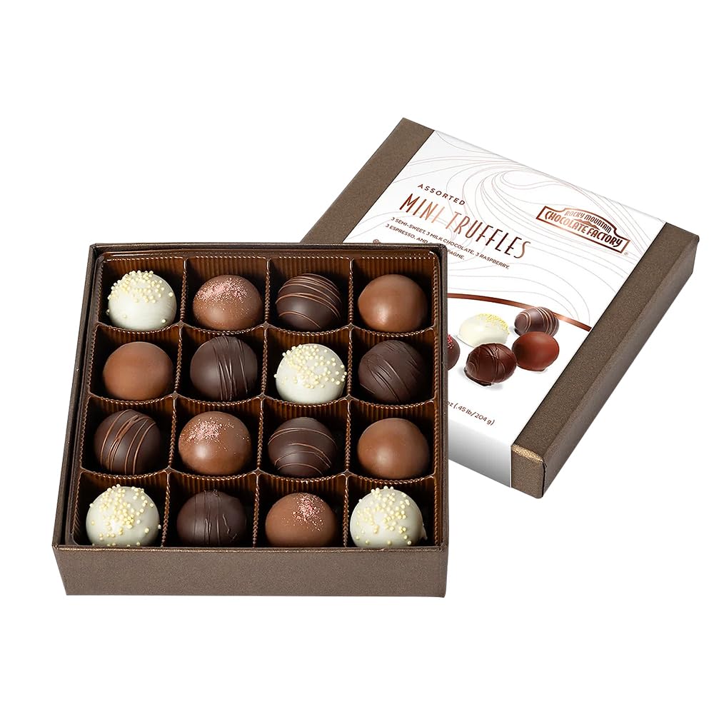 Rocky Mountain Chocolate Factory Mini Gourmet Truffles Gift Box - Handcrafted Truffles with Best Chocolate Flavors - Elegant Gift Box for Chocolate Lovers - 16 piece Mini Truffle Box