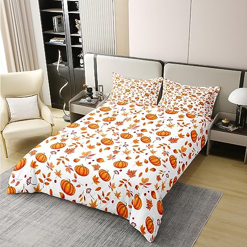 100% Cotton Halloween Pumpkin Comforter Cover, Happy Fall Autumn Bedding Sets Double - Image 3