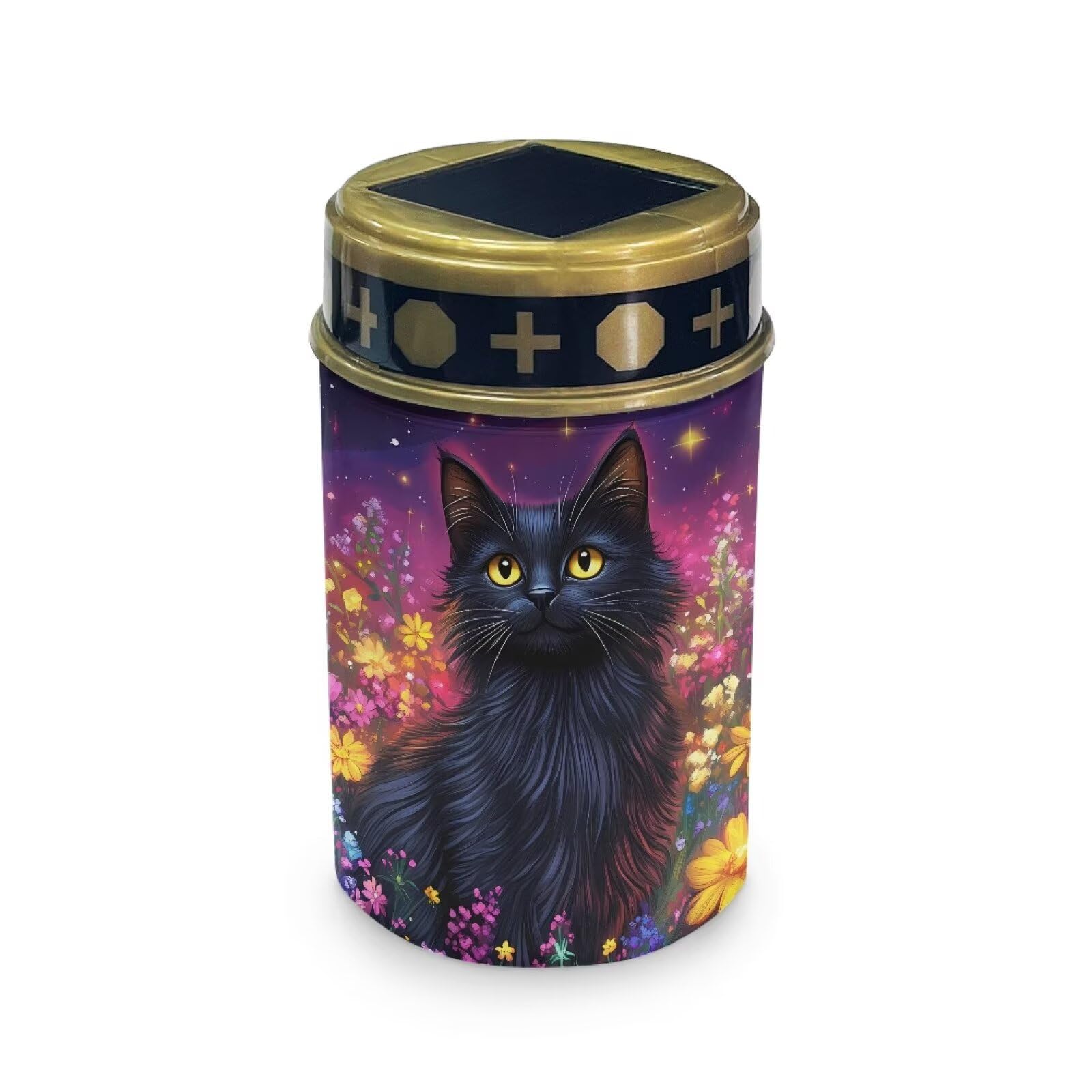 HUGS IDEA Black Cat Cemetery Lights for Grave Floral Solar Memorial Lanterns Gothic Grave Decor with Waterproof Solar-Powered Lighting for Gardens, Patios Yard — image 1