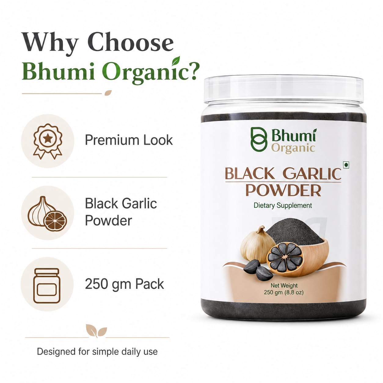 Bhumi Organic Fresh Black Garlic Powder 250 GM — Amazon image 4