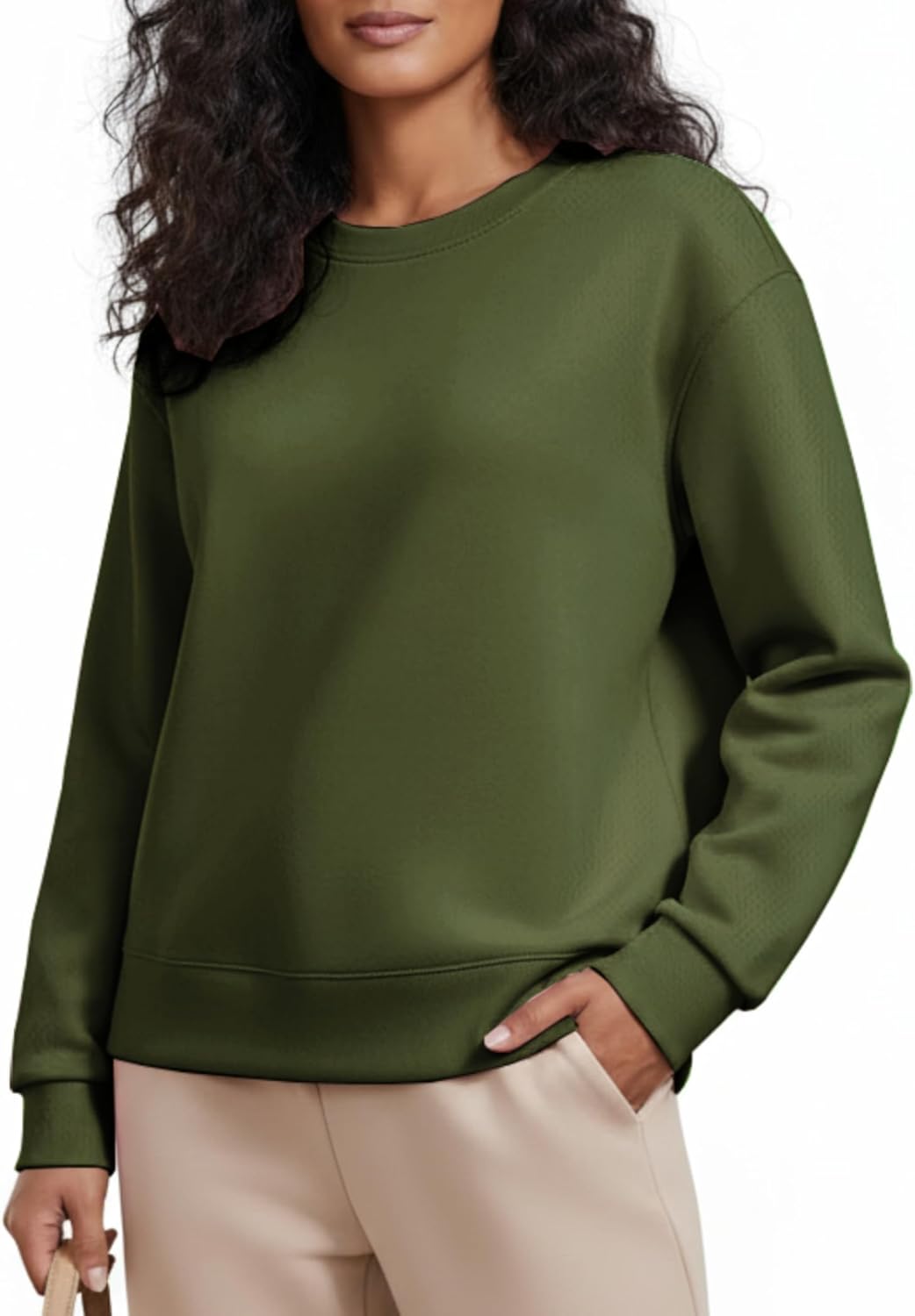 PINSPARK Soft Crewneck Sweatshirt for Women Long Sleeve Lightweight Pullover Yoga Casual Sweatshirts