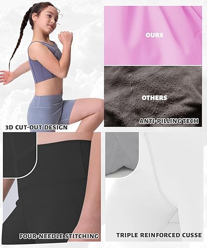 3 Pack Girls Athletic 4" Bike Shorts, High Waisted Workout Running Summer Yoga Short for Kids S-2XL(Black/ Black/ Black,Small)