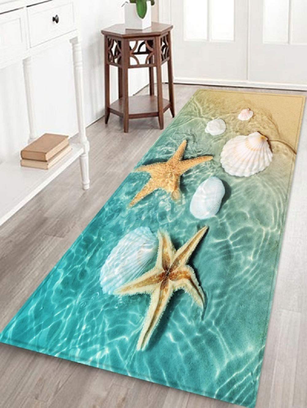 Badematte aus Memory-Schaum, rutschfest, saugfähig, super gemütlich, Samt, Badezimmerteppich, maschinenwaschbar (Strand Seestern2)