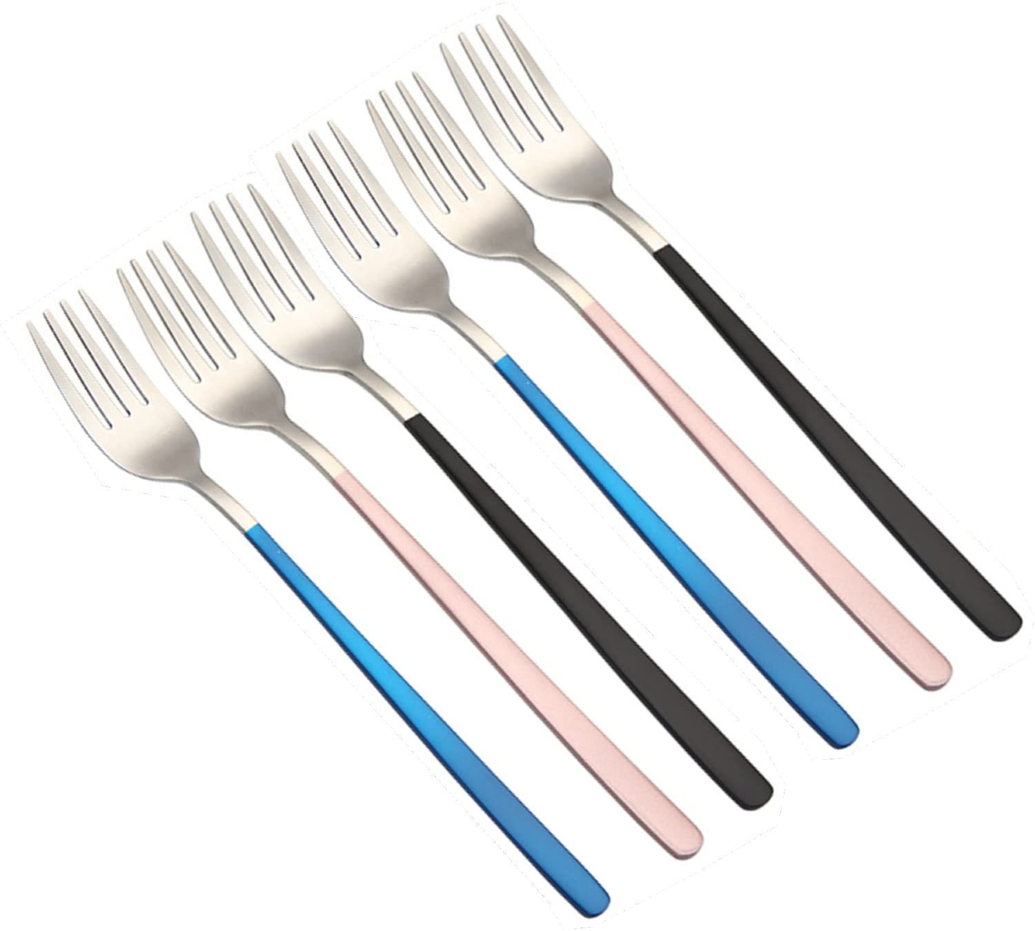 HEXONIQ® 8" Stainless Steel Dinner Forks Set with Colorful Handle & Shiny Silver Mouth, Silverware Set, Dessert Forks, Table Forks, Salad Forks for Home, Kitchen or Restaurant (Random, Pack of 6)