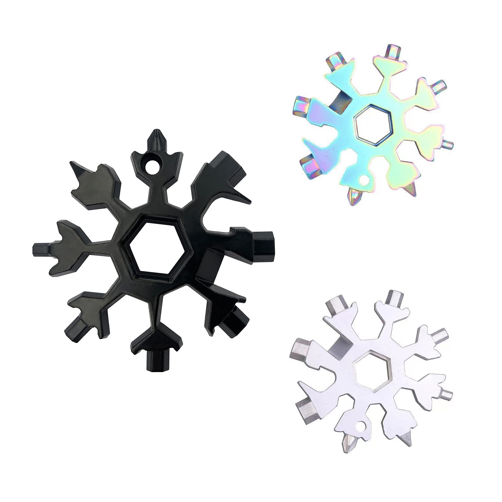 NOVOLAN 3Pcs 18 in 1 Snowflake Shape Stainless Tool Multi Tool Key Chain Screwdriver Wrench Portable Outdoor Home Manual Screwdriver Multi-Tool Keychain