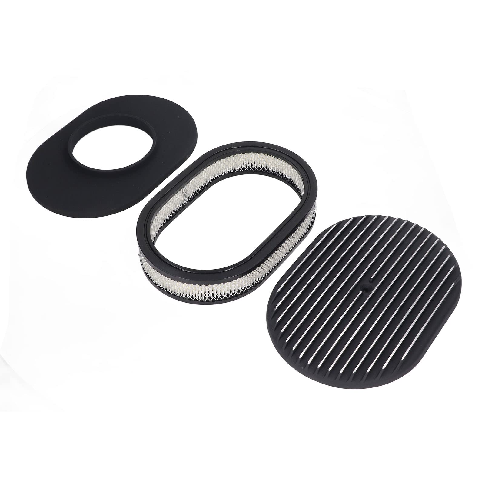 Filtro de Aire Ovalado, Filtro de Aire con Aletas Completas, Aleación de Aluminio Negro para Carburadores de Apertura de Barril de 5 1/8 Pulgadas y 4 Barriles