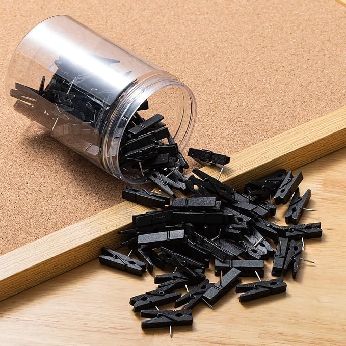 100 chinchetas con clips de madera, duraderas, decorativas, chinchetas para tablero de corcho, obras de arte, notas, fotos, proyectos de manualidades, oficinas y hogares