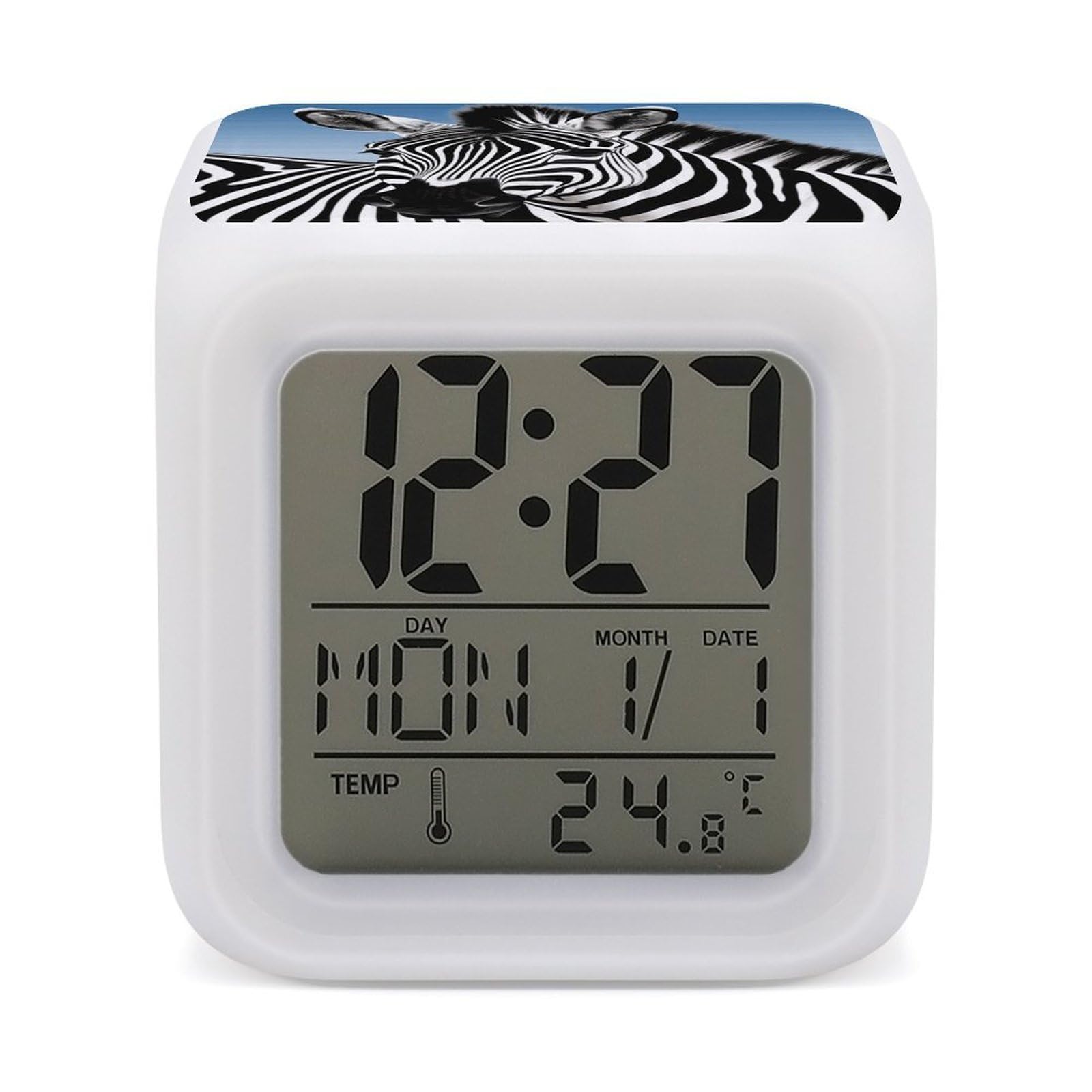 FekiLoot Zebra Alarm Clock for Heavy Sleepers Wake Up Digital Clock with 7 Color Changing Night Light Super Loud Digital Alarm Clocks Small Machine Alarm Clocks