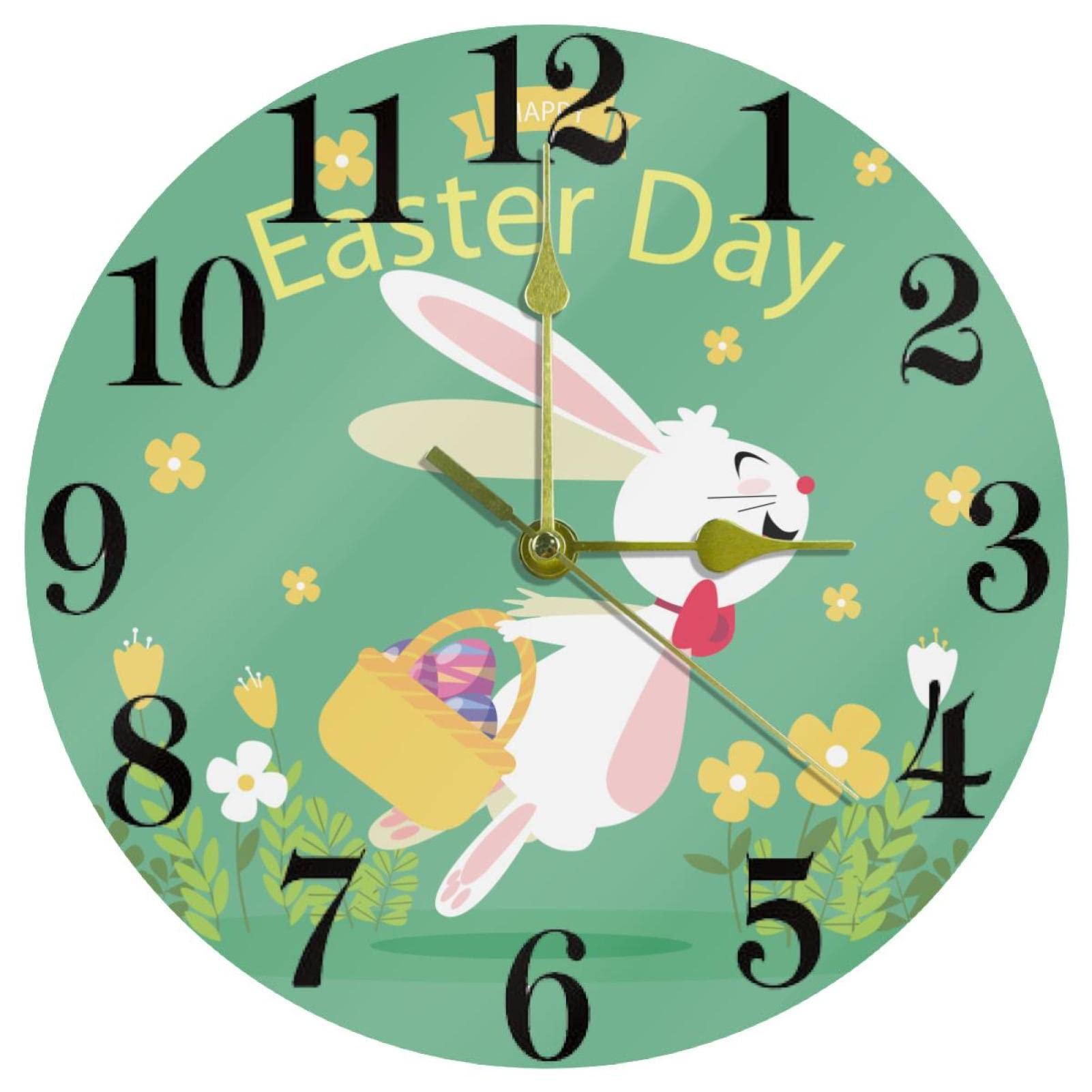 Horloge murale Happy Easter de 25,4 cm ronde à quartz pour la maison